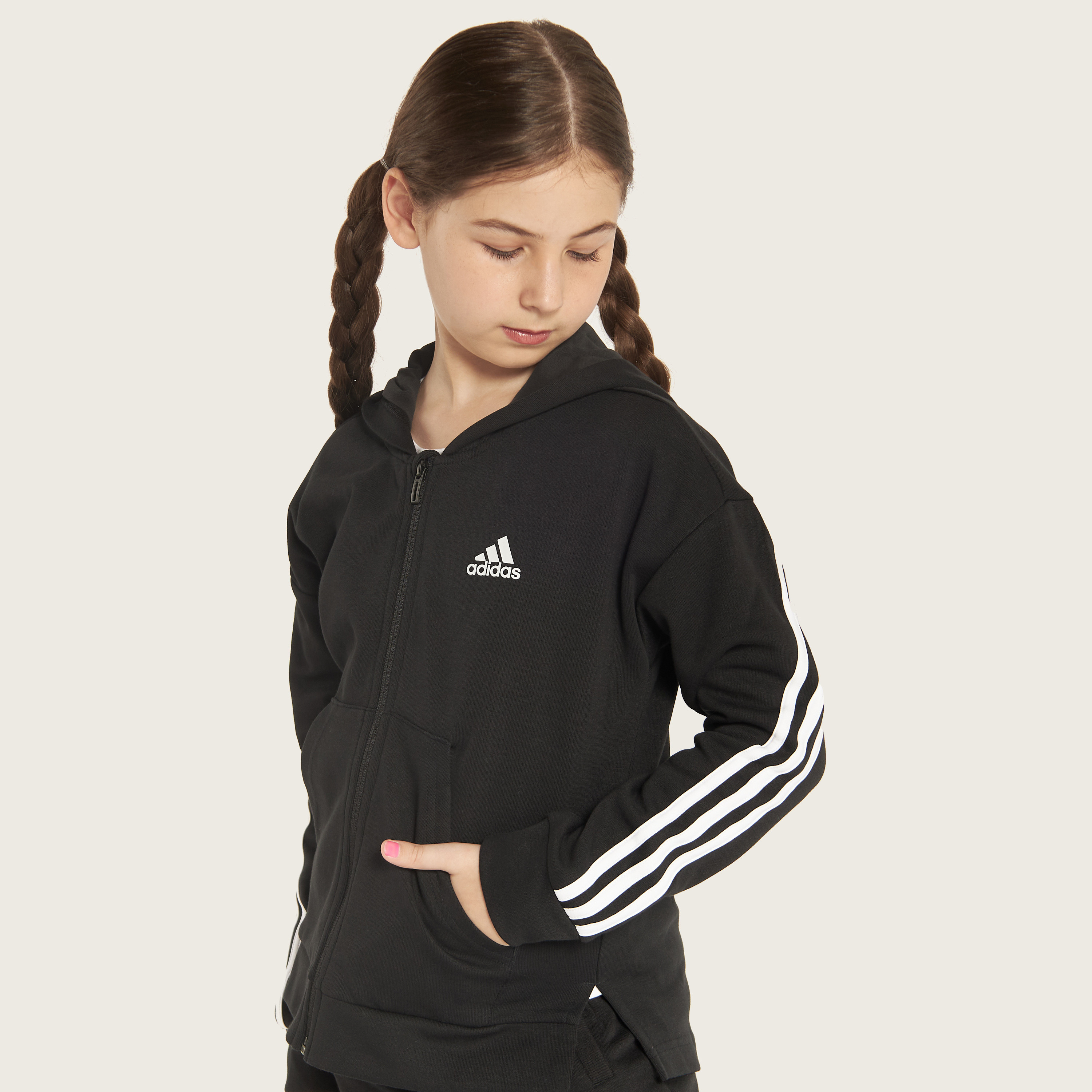 adidas Logo Print Hoodie with Long Sleeves and Pockets