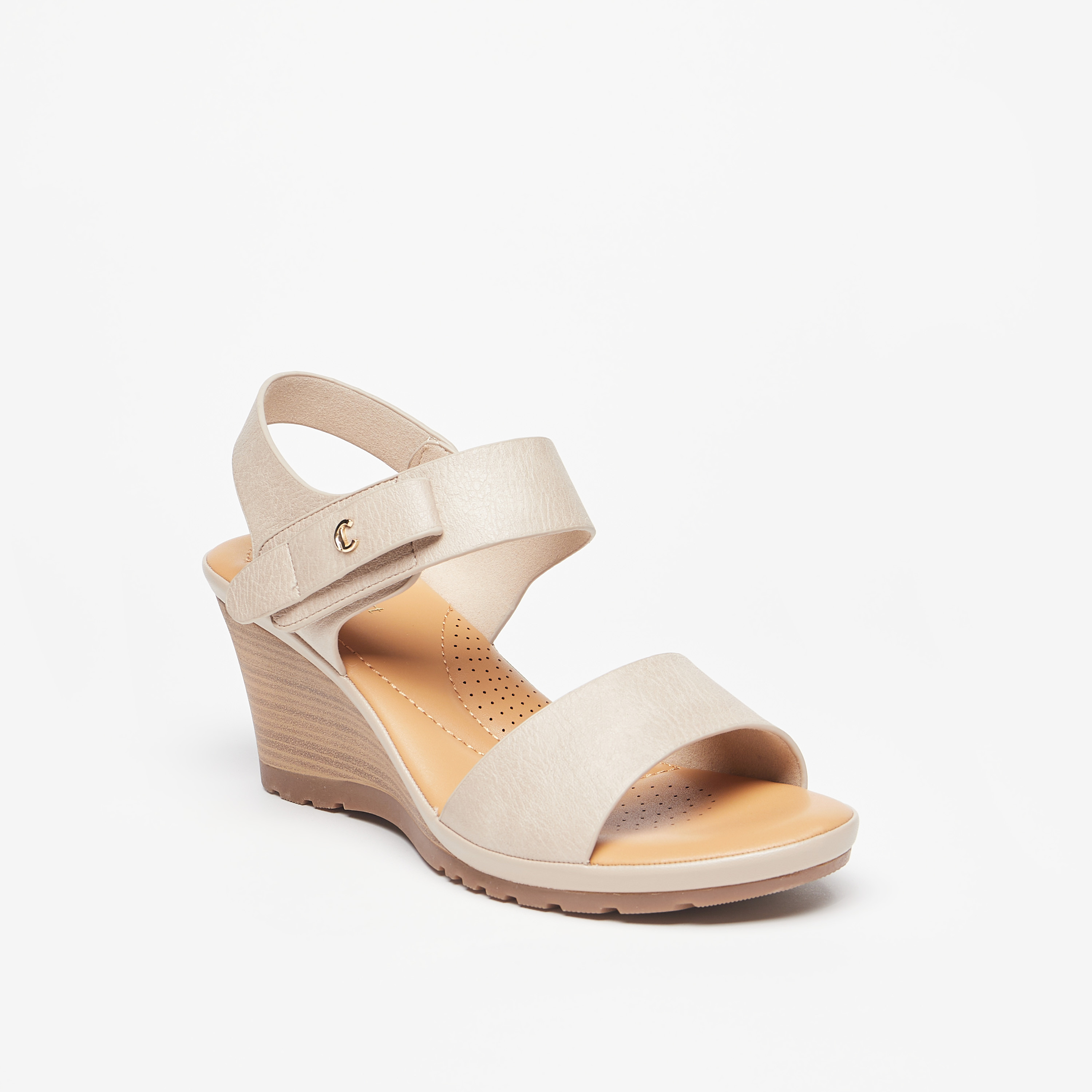 Le Confort Strappy Wedge Heel Sandals with Hook and Loop Closure-women-shoes-heels-image-1