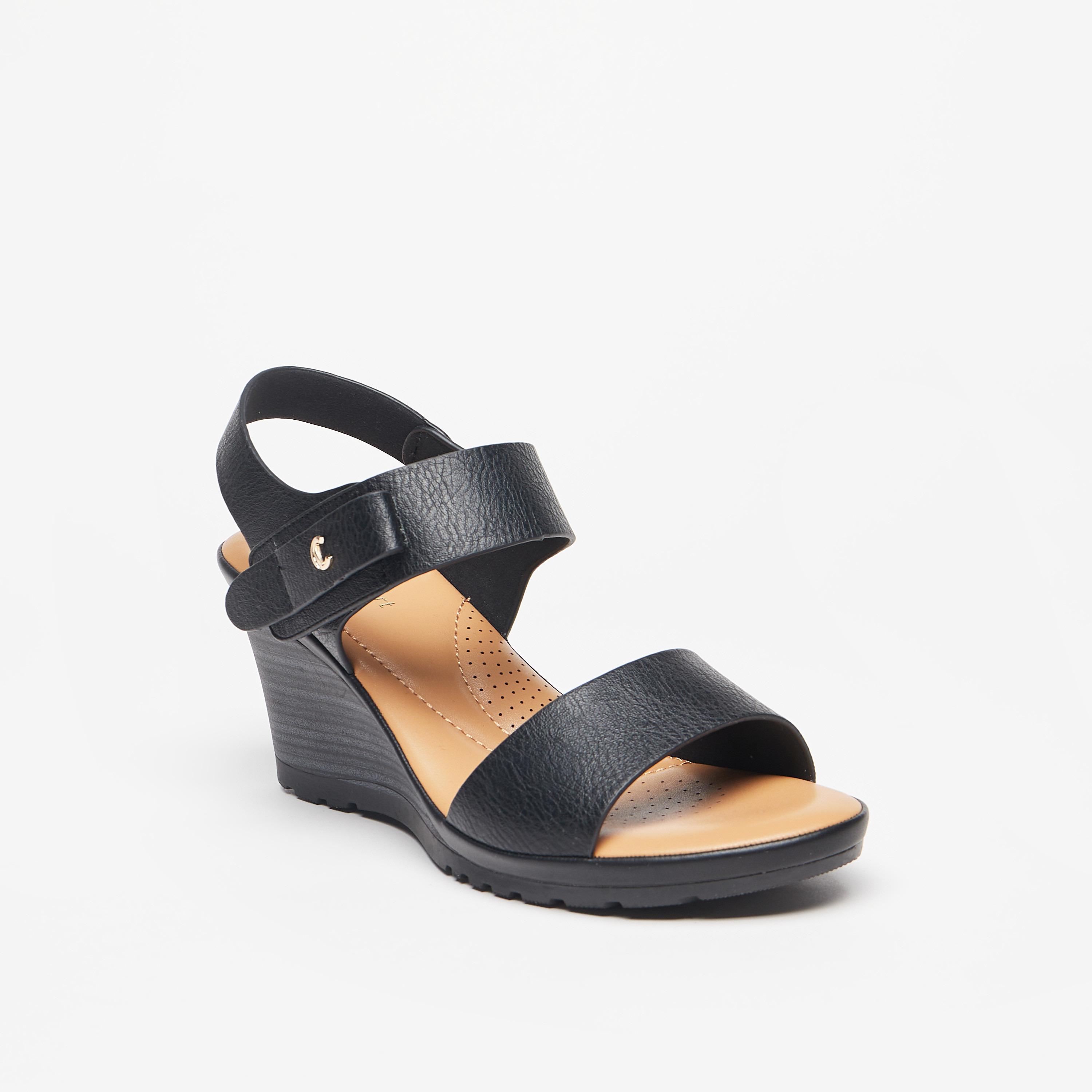Le Confort Strappy Wedge Heel Sandals with Hook and Loop Closure-women-shoes-heels-image-7