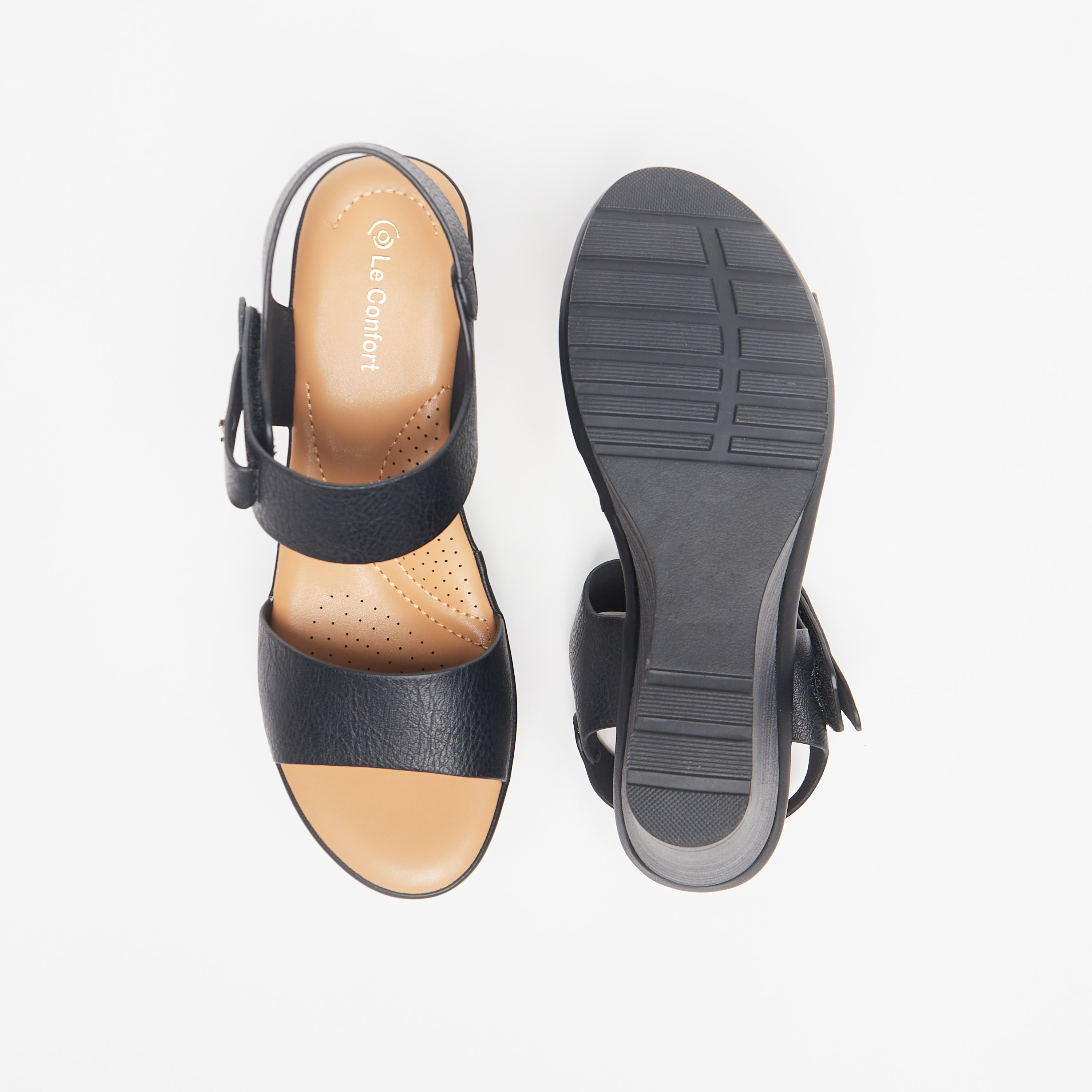 Le Confort Strappy Wedge Heel Sandals with Hook and Loop Closure-women-shoes-heels-image-10