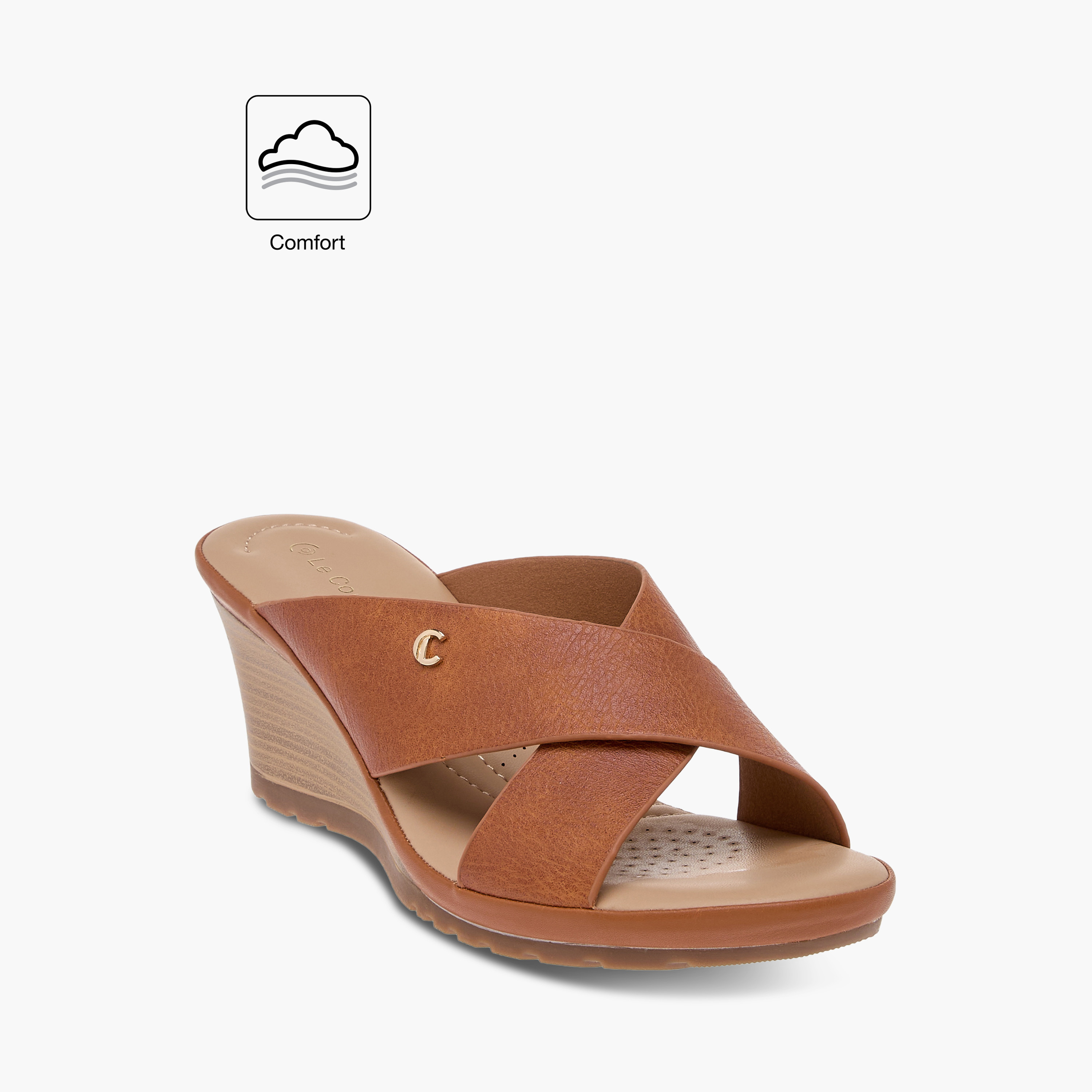 Le Confort Cross Strap Slip-On Sandals with Wedge Heels-women-shoes-sandals-heeled-image-2