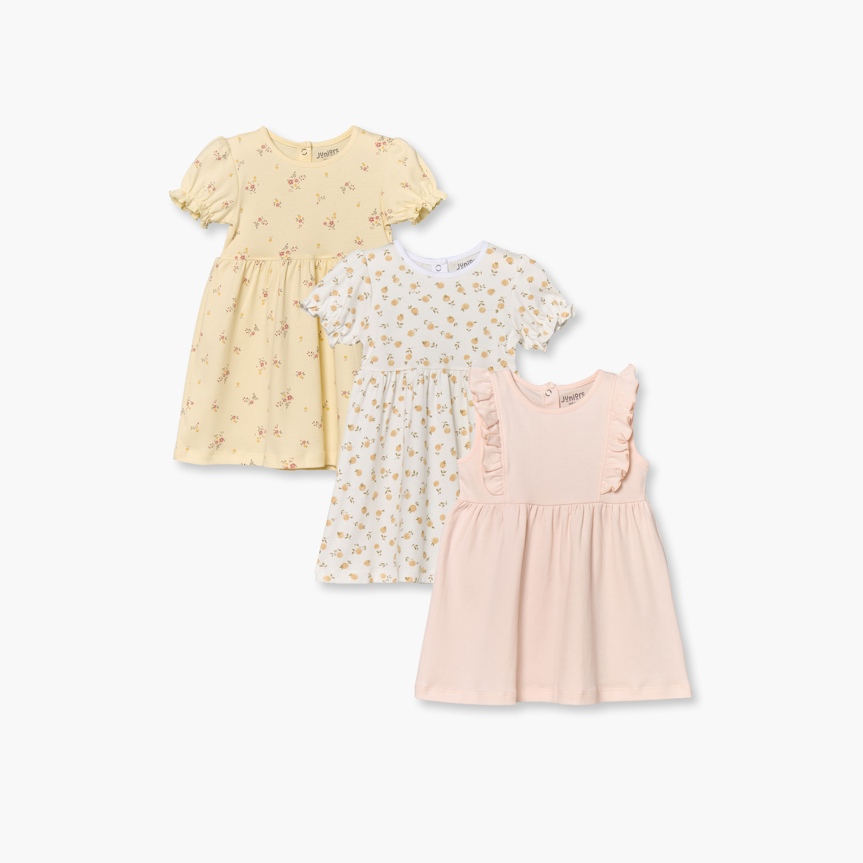 Pack of 3 Juniors Round Neck Knee Length A-line Dress with Assorted Print-baby-girls-clothing-dressesandjumpsuits-image-1