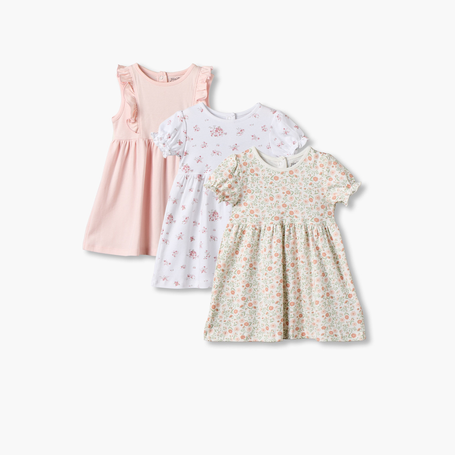 فساتين طول الركبة بطبعات أزهار وياقة مستديرة - عبوة 3 قطع-baby-girls-clothing-dressesandjumpsuits-image-1