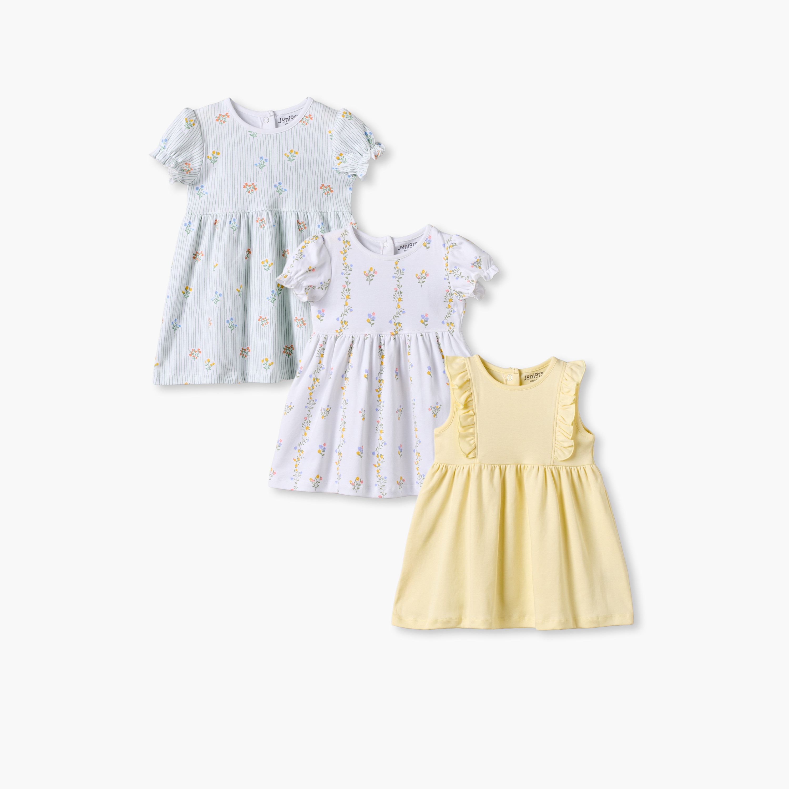 فساتين طول الركبة بطبعات أزهار وياقة مستديرة من جونيورز - عبوة 3 قطع-baby-girls-clothing-dressesandjumpsuits-image-1