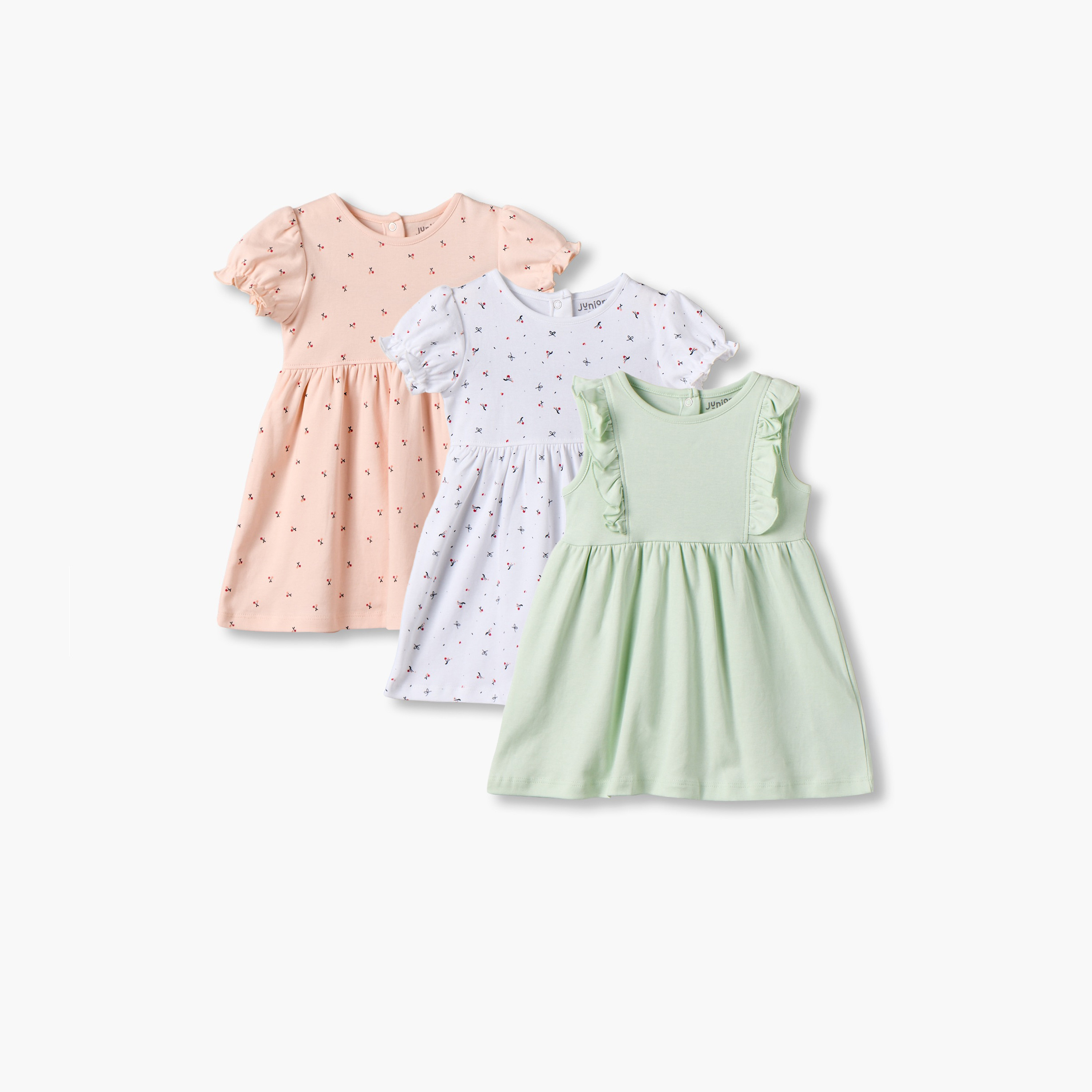 فساتين طول الركبة بطبعات متنوعة وياقة مستديرة من جونيورز - عبوة 3 قطع-baby-girls-clothing-dressesandjumpsuits-image-1