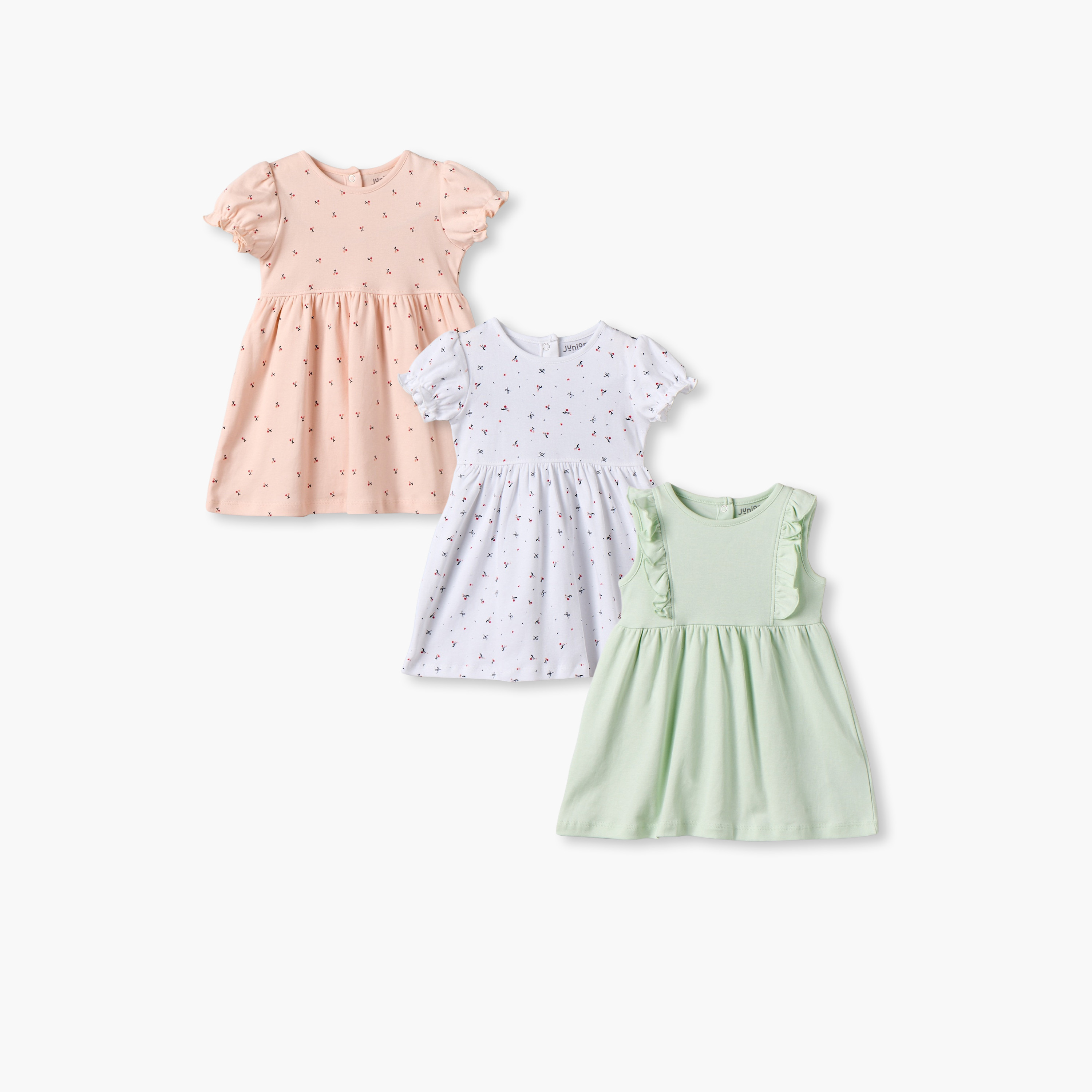 فساتين طول الركبة بطبعات متنوعة وياقة مستديرة من جونيورز - عبوة 3 قطع-baby-girls-clothing-dressesandjumpsuits-image-1