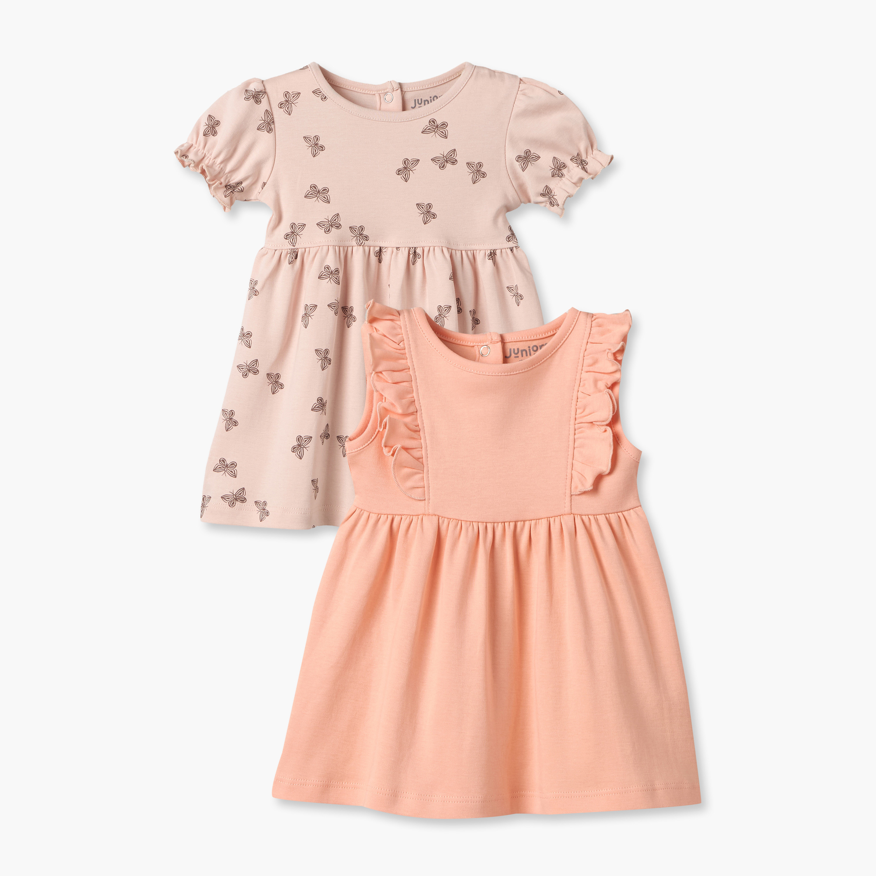 Pack of 2 Juniors Round Neck Knee Length Dress with Snap Button Closure-baby-girls-clothing-dressesandjumpsuits-image-1