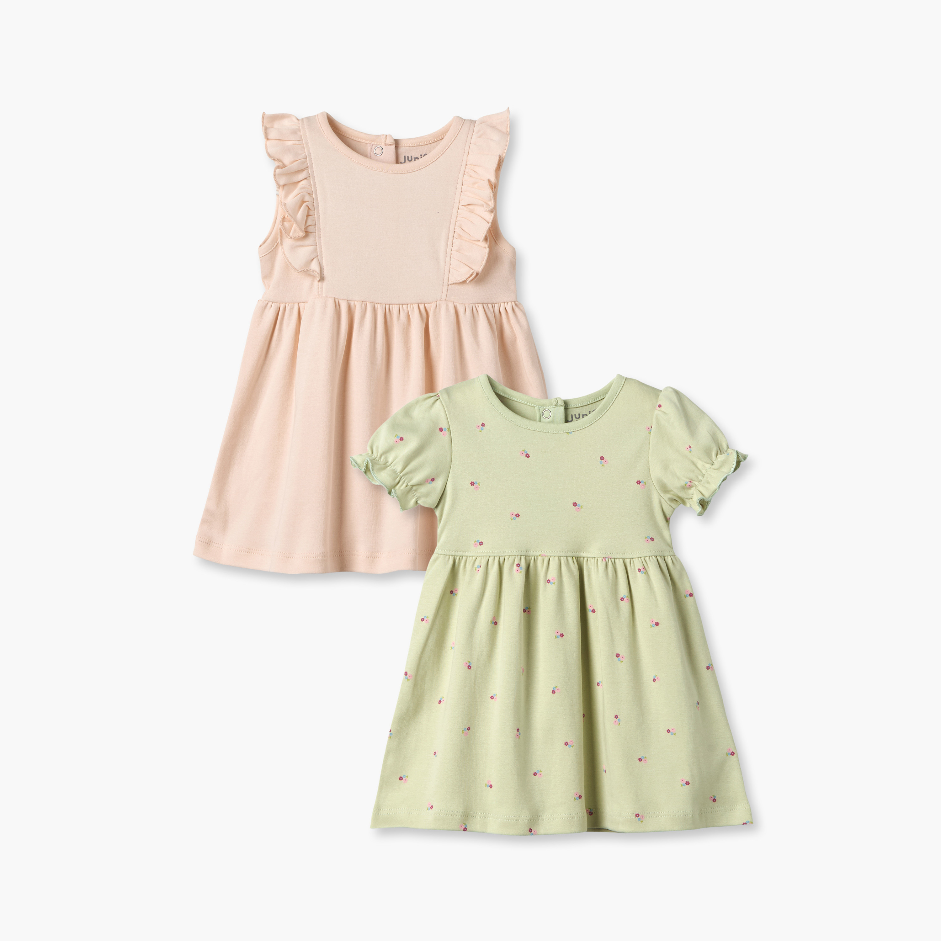 Pack of 2 Juniors Round Neck Knee Length Dress with Snap Button Closure-baby-girls-clothing-dressesandjumpsuits-image-1