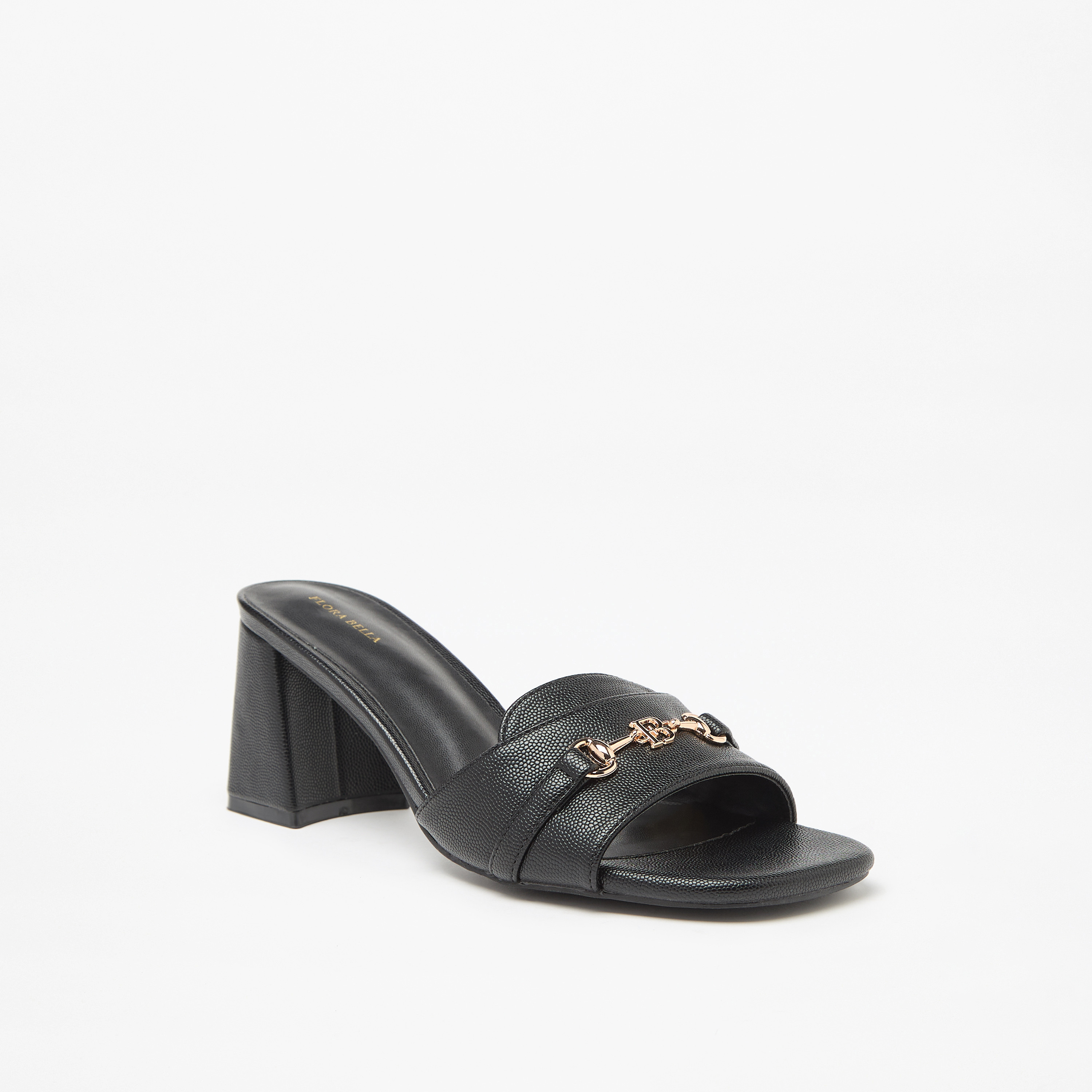 صندل سهل الارتداء بارز الملمس بكعب سميك وإبزيم مزيّن من فلورا بيلا-women-shoes-sandals-heeled-image-6