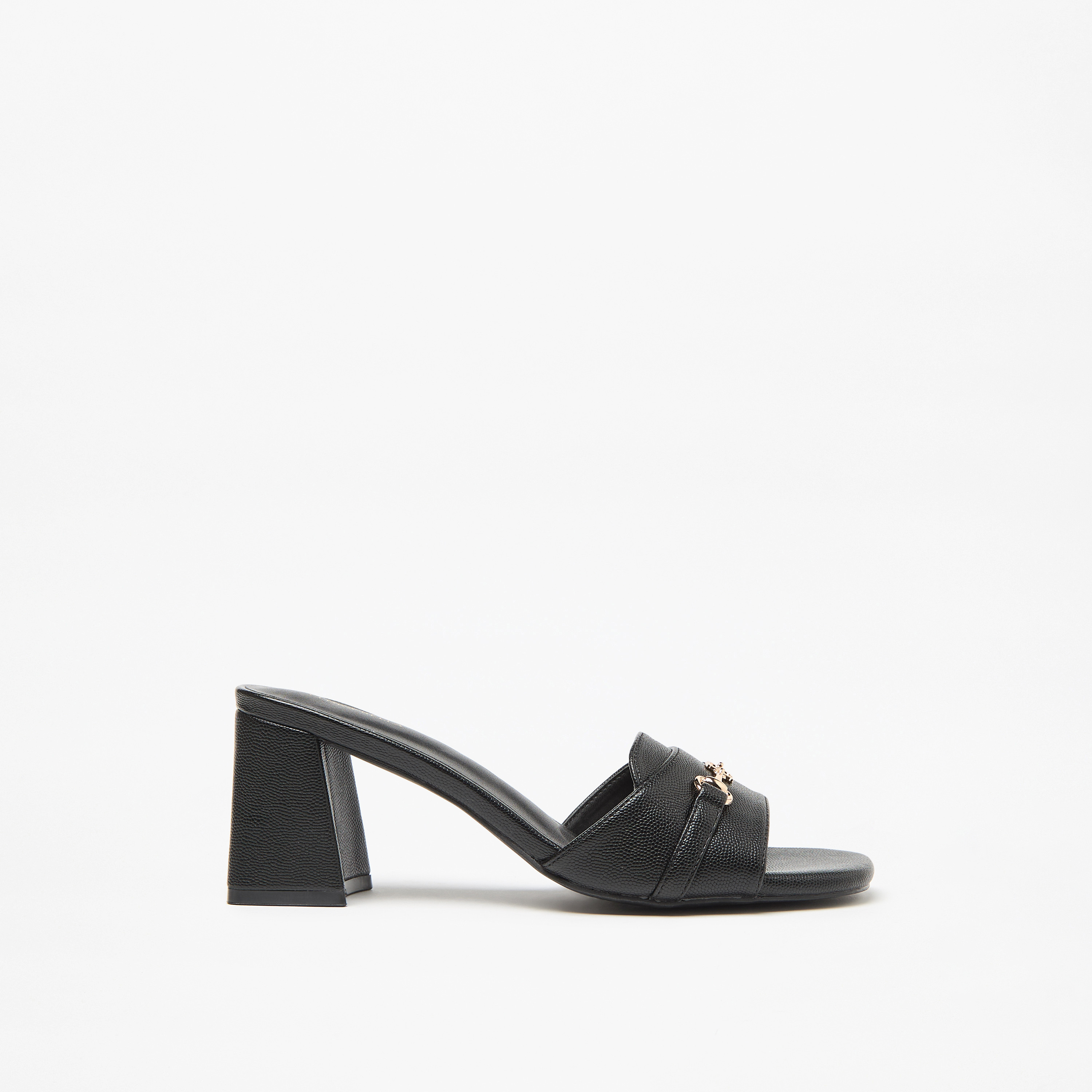 Flora Bella Textured Slip-On Sandals with Block Heels and Buckle Accent-women-shoes-sandals-heeled-image-3
