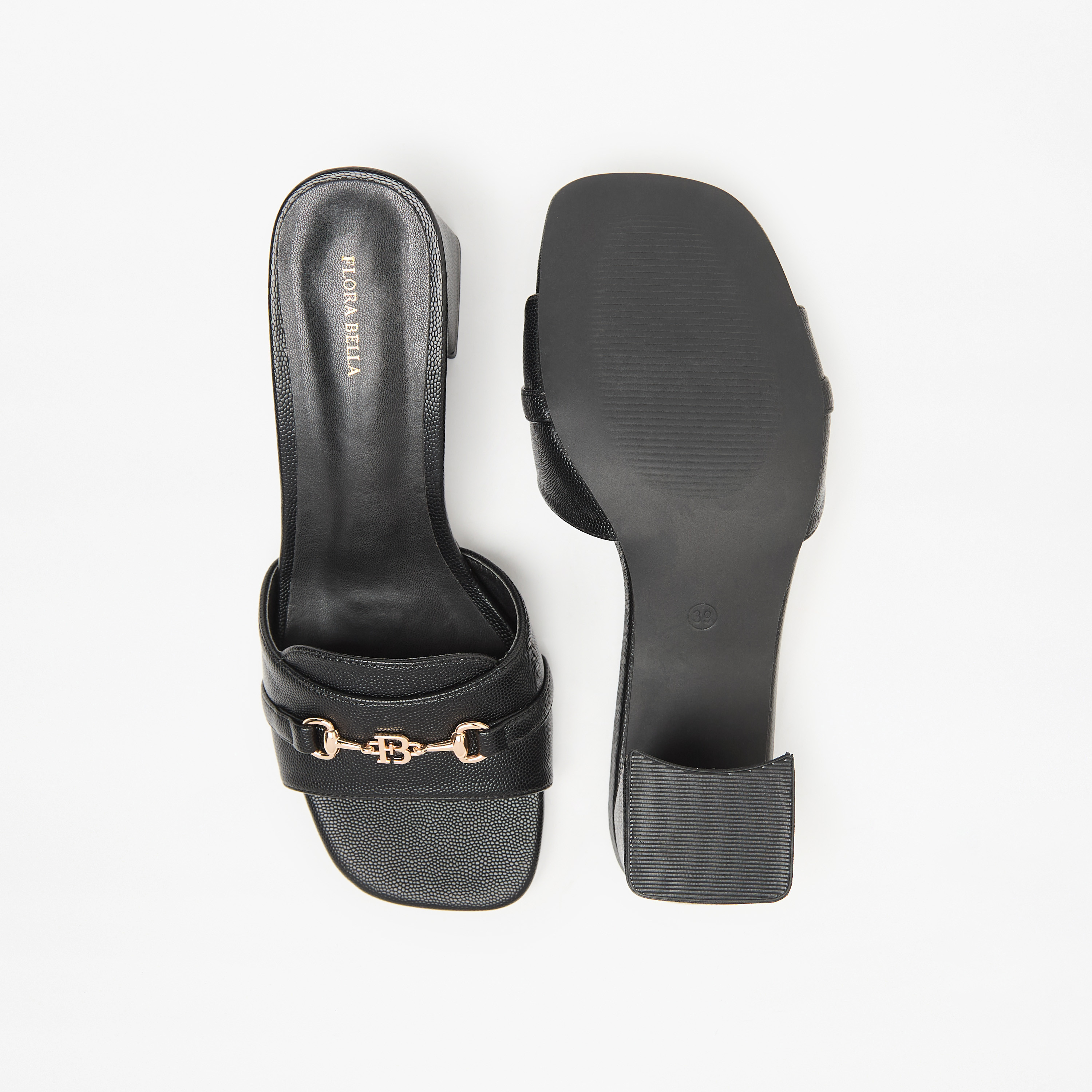 Flora Bella Textured Slip-On Sandals with Block Heels and Buckle Accent-women-shoes-sandals-heeled-image-4