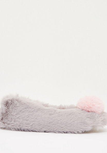 Textured Slip-On Bedroom Shoes with Pom Pom Accent-Girl%27s Bedroom Slippers-image-0