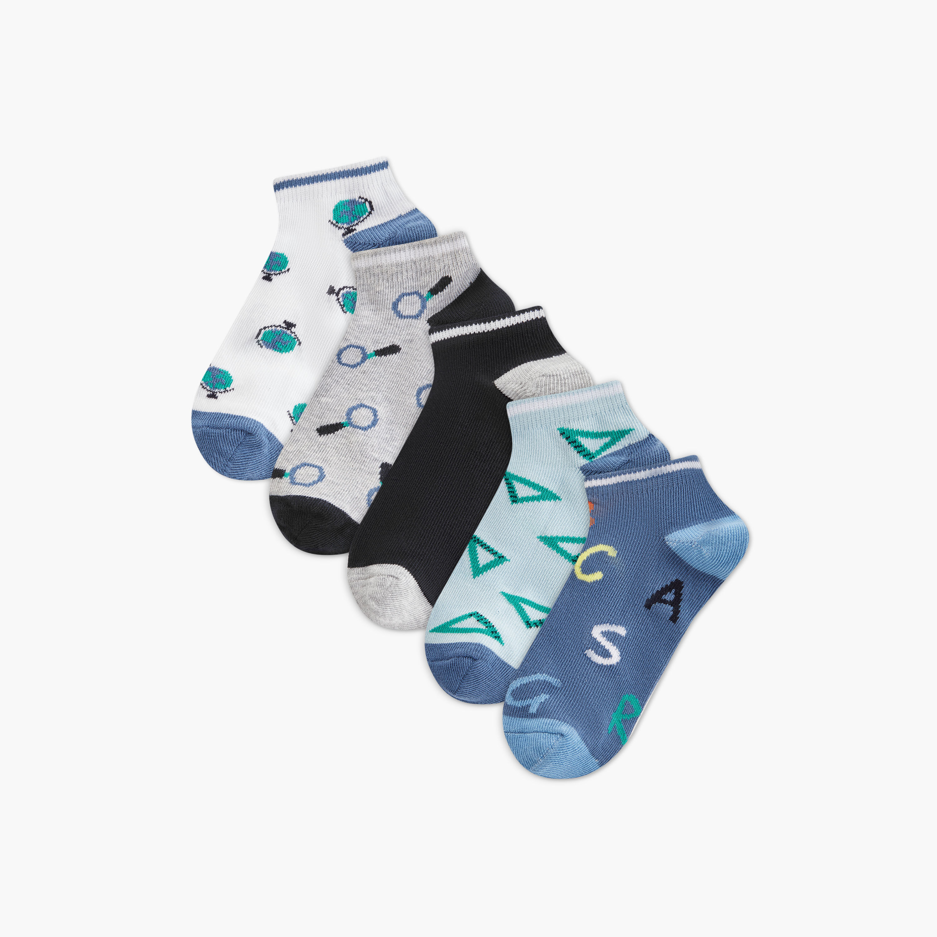 طقم جوارب بطول الكاحل 5 أزواج متنوعة من جونيورز-girls-accessories-socks-image-1
