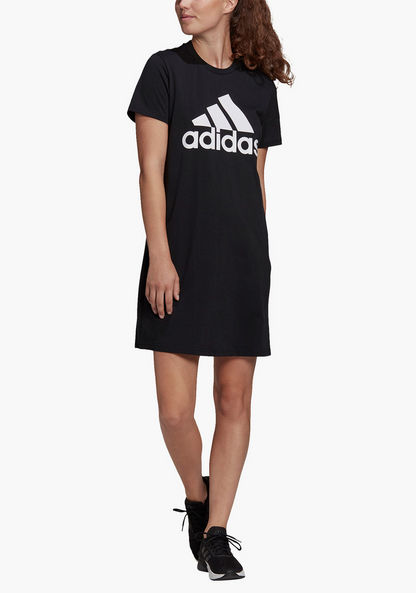 Adidas Logo Print Crew Neck Mini T-shirt Dress with Short Sleeves