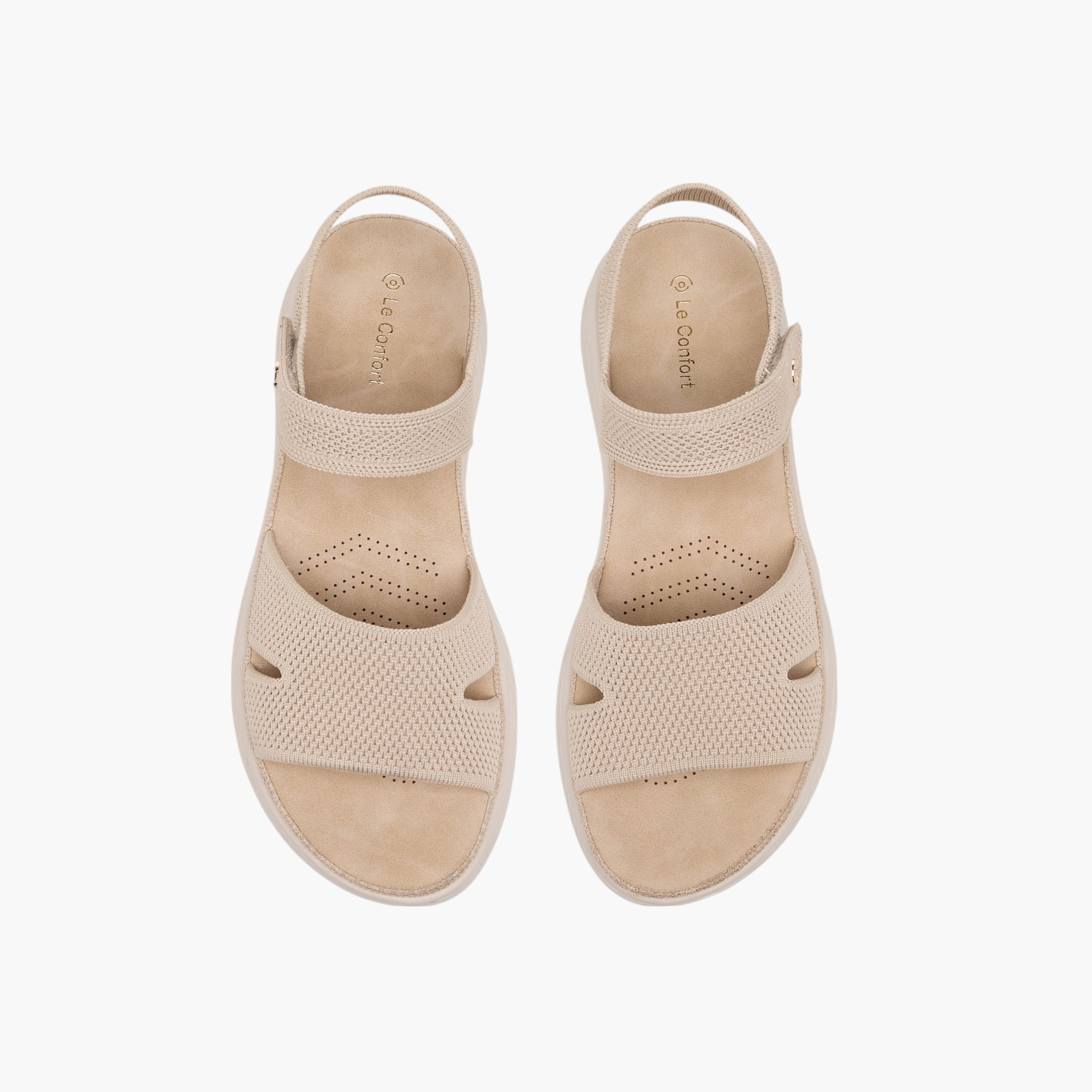 Le Confort Textured Open Toe Sandals with Hook and Loop Closure-women-shoes-sandals-heeled-image-1