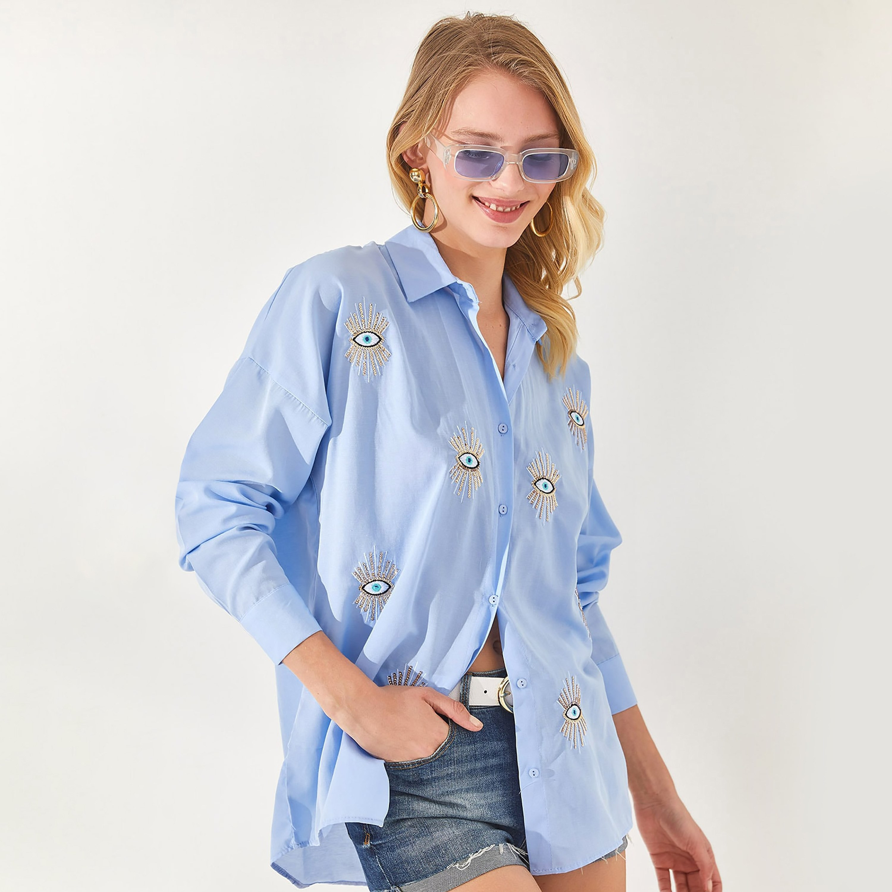 Olalook Eyes Sequin Collared Dropped Sleeves Women's Shirt-women-clothing-shirtsandblouses-shirts-image-6