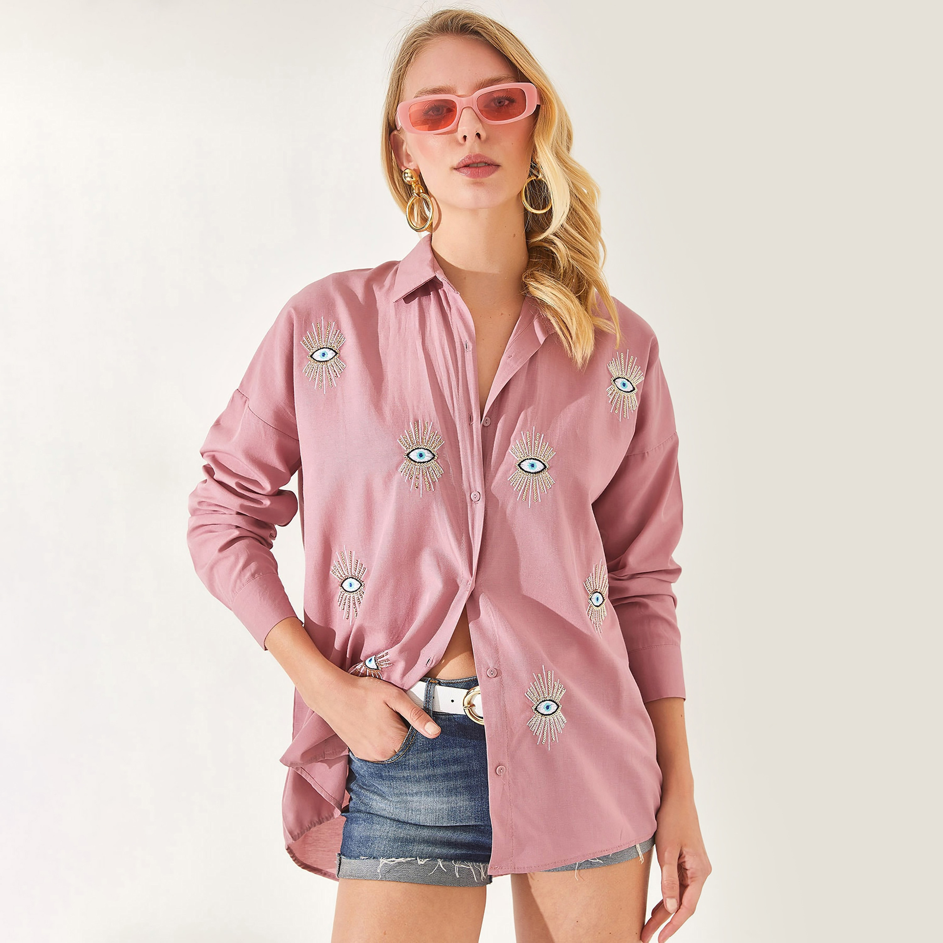 Olalook Eyes Sequin Collared Dropped Sleeves Women's Shirt-women-clothing-shirtsandblouses-shirts-image-9