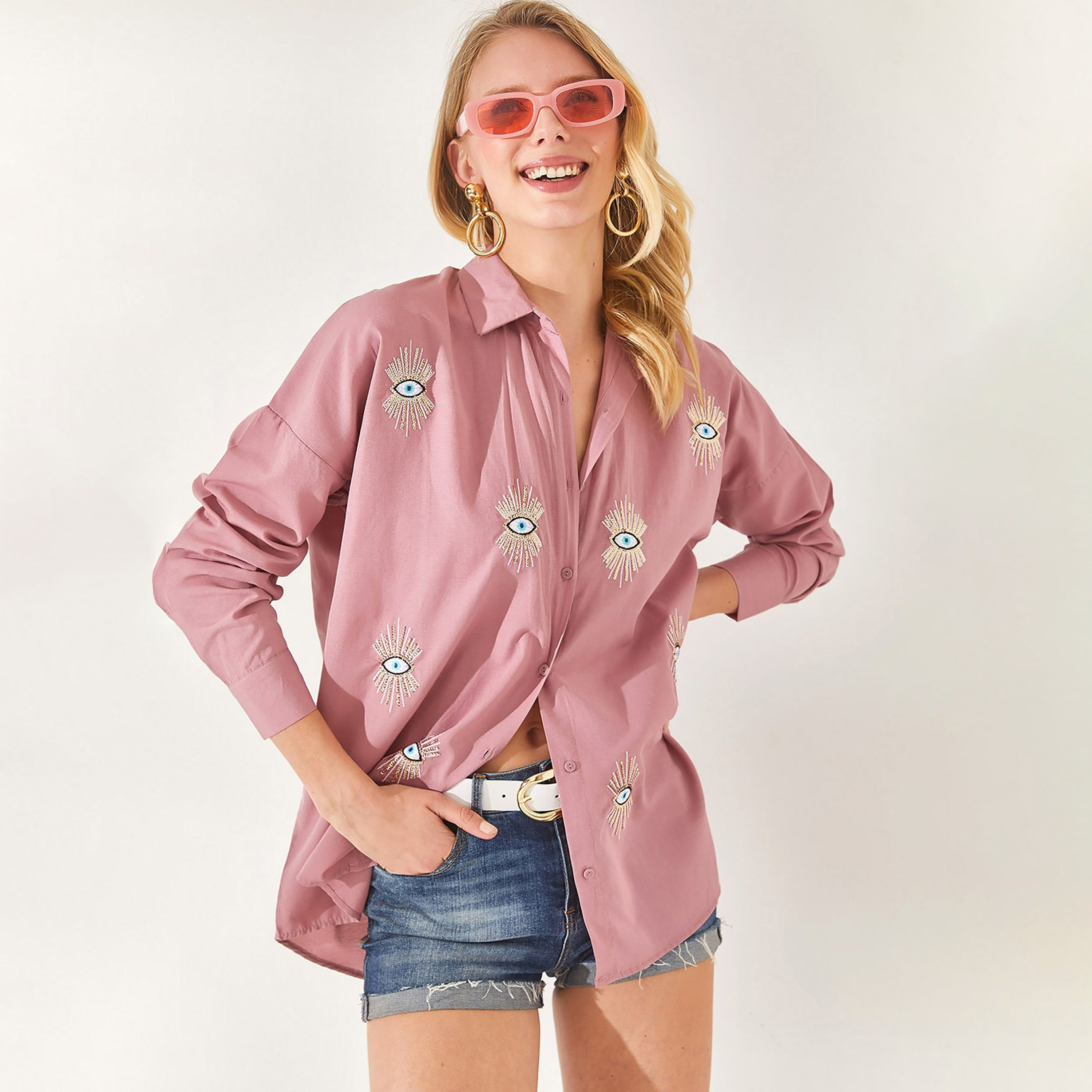 Olalook Eyes Sequin Collared Dropped Sleeves Women's Shirt-women-clothing-shirtsandblouses-shirts-image-10