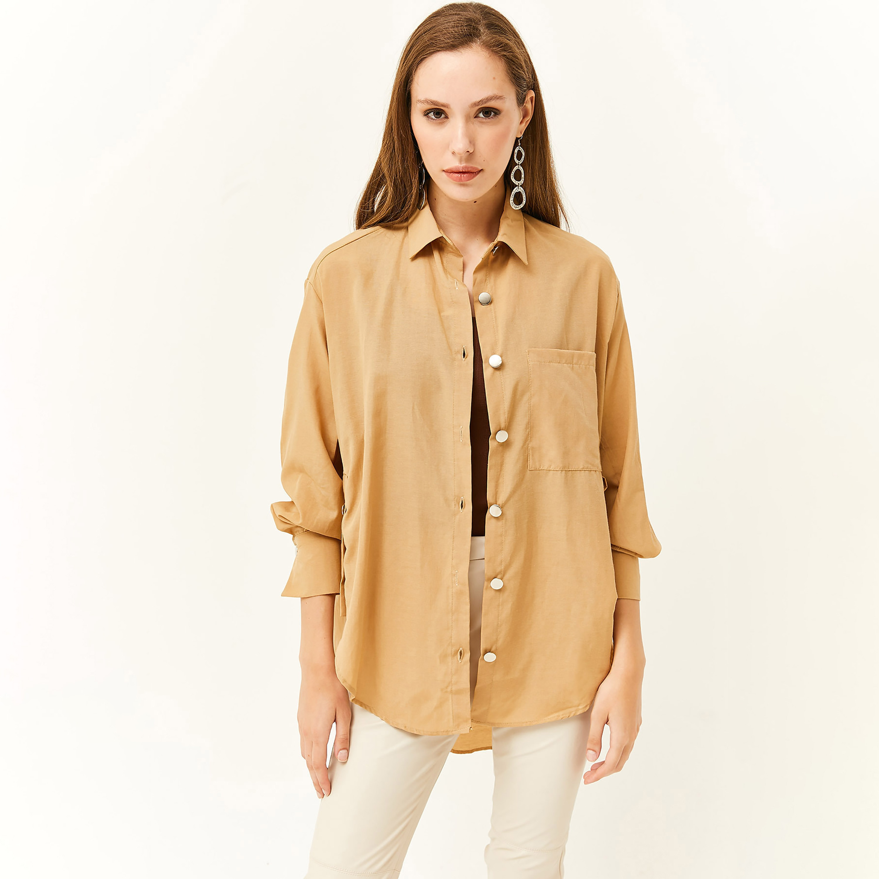 Olalook Collared Beige Women's Shirt-women-clothing-shirtsandblouses-shirts-image-1