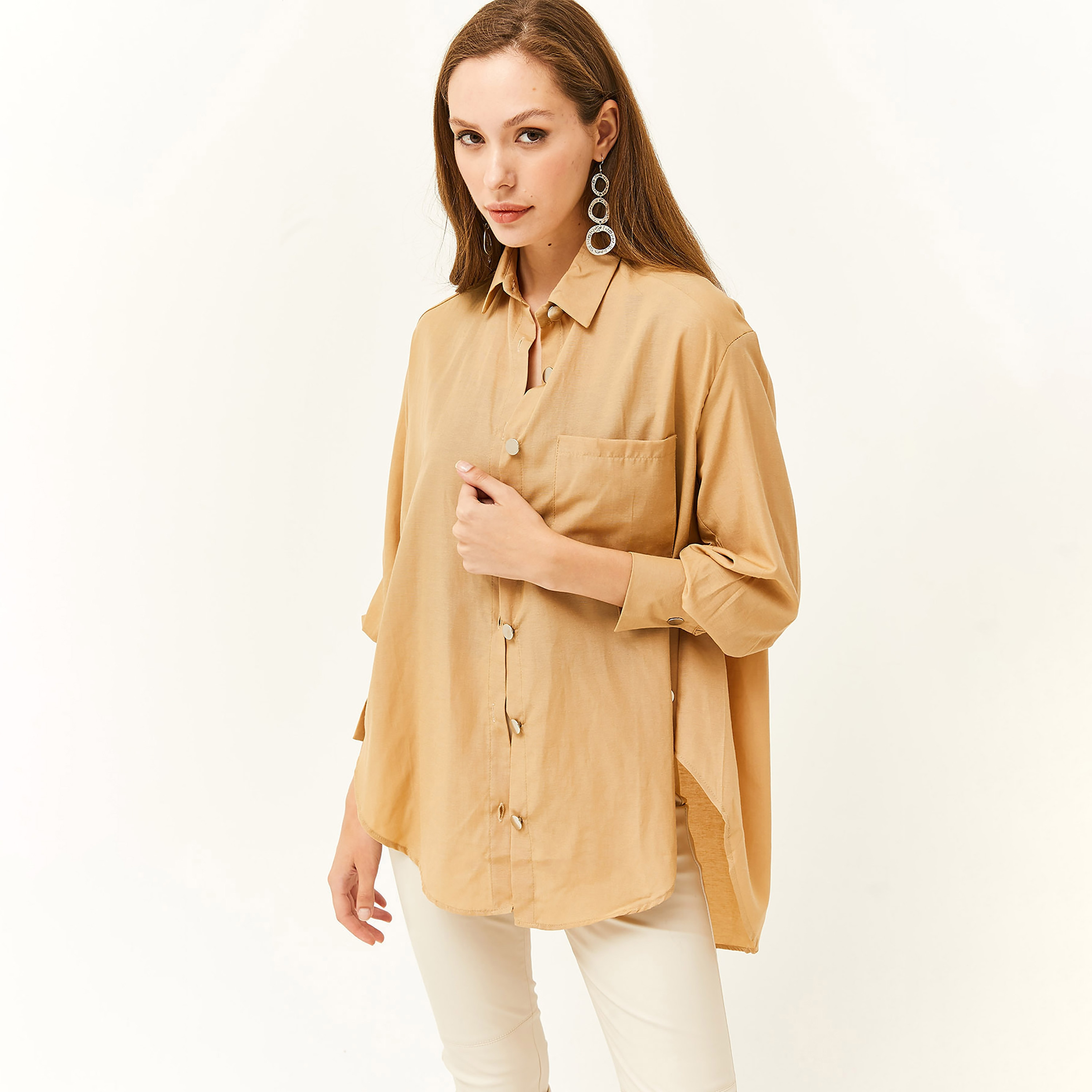 Olalook Collared Beige Women's Shirt-women-clothing-shirtsandblouses-shirts-image-2