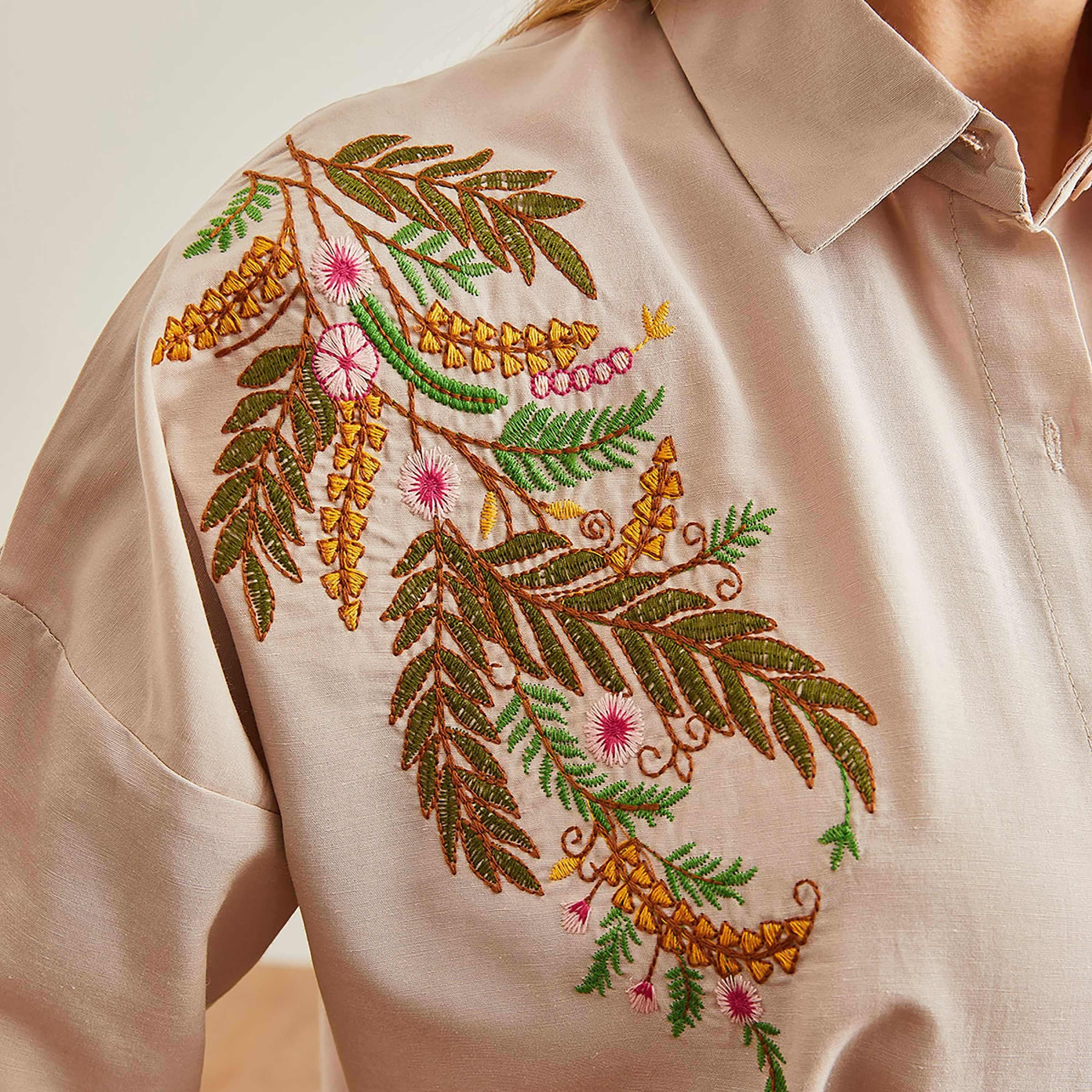 قميص نسائي مطرز بأوراق الشجر بأكمام منسدلة وياقة من أولالوك-women-clothing-shirtsandblouses-shirts-image-4