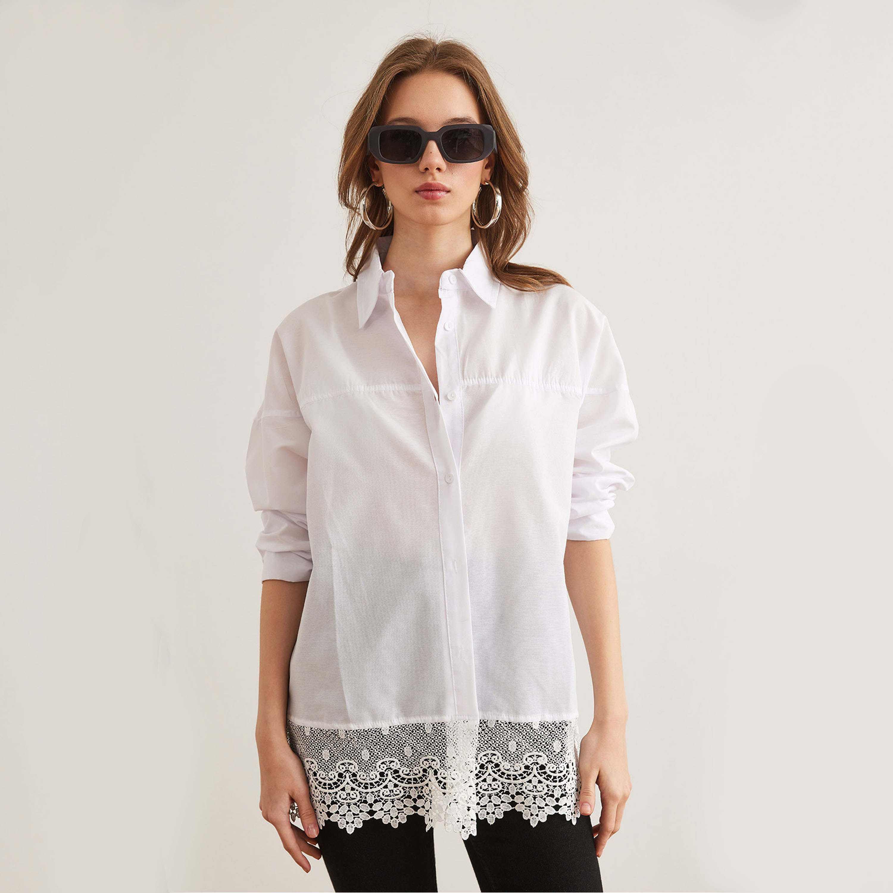Olalook Lace Detailed Drop Shoulder Sleeves Women's Shirt-women-clothing-shirtsandblouses-shirts-image-1