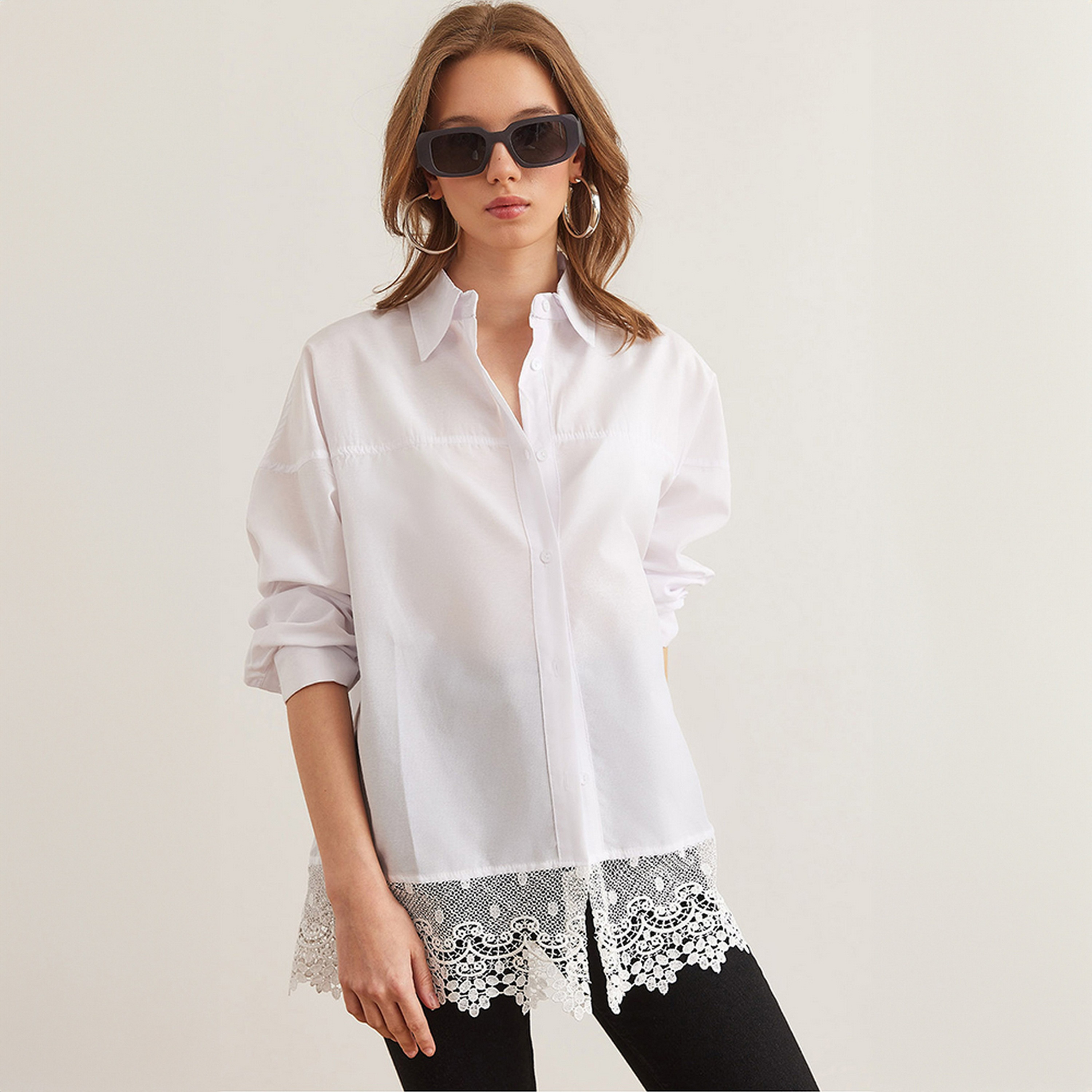 Olalook Lace Detailed Drop Shoulder Sleeves Women's Shirt-women-clothing-shirtsandblouses-shirts-image-2