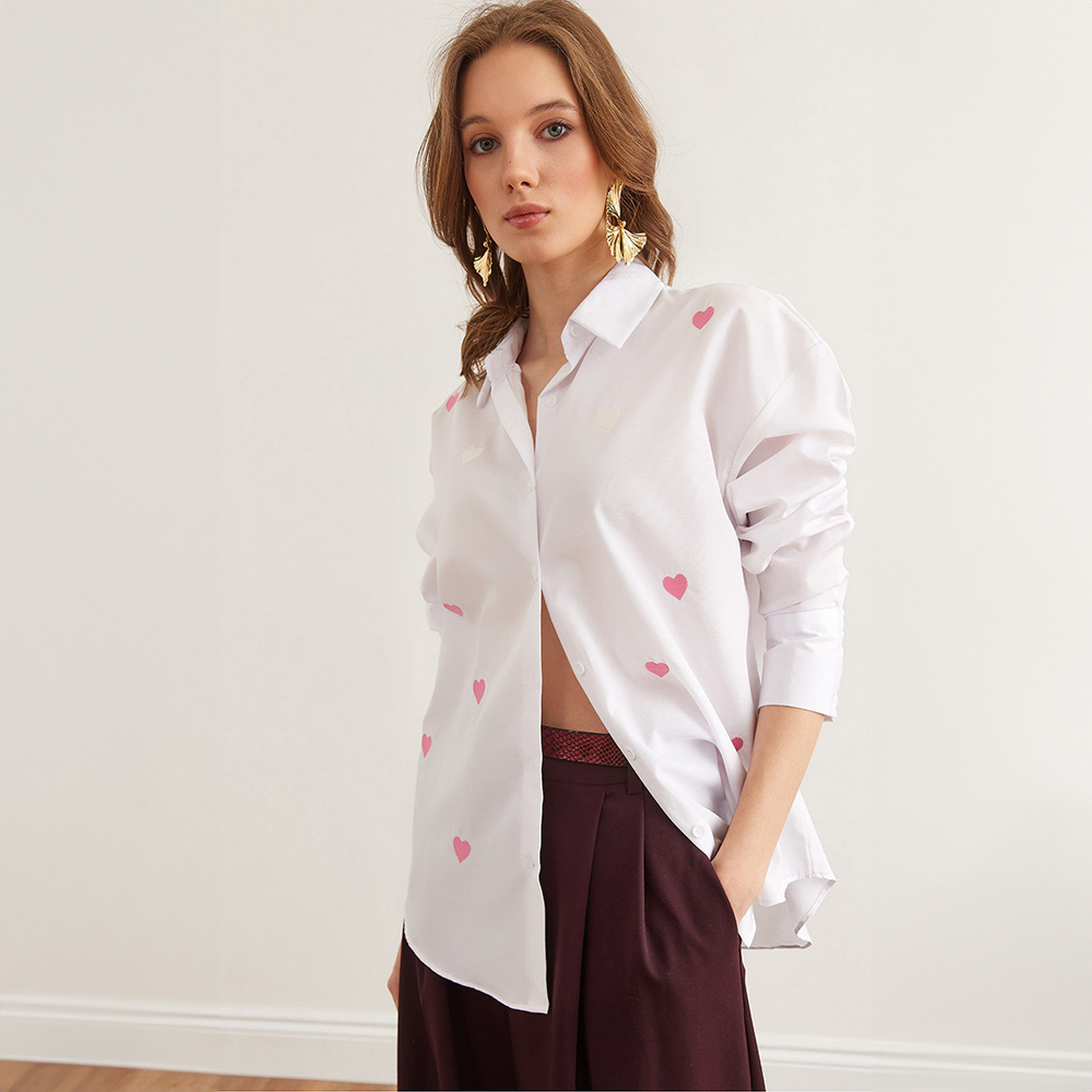 Olalook Heart Embroidered Drop Shoulder Sleeves White Women's Shirt-women-clothing-shirtsandblouses-shirts-image-2