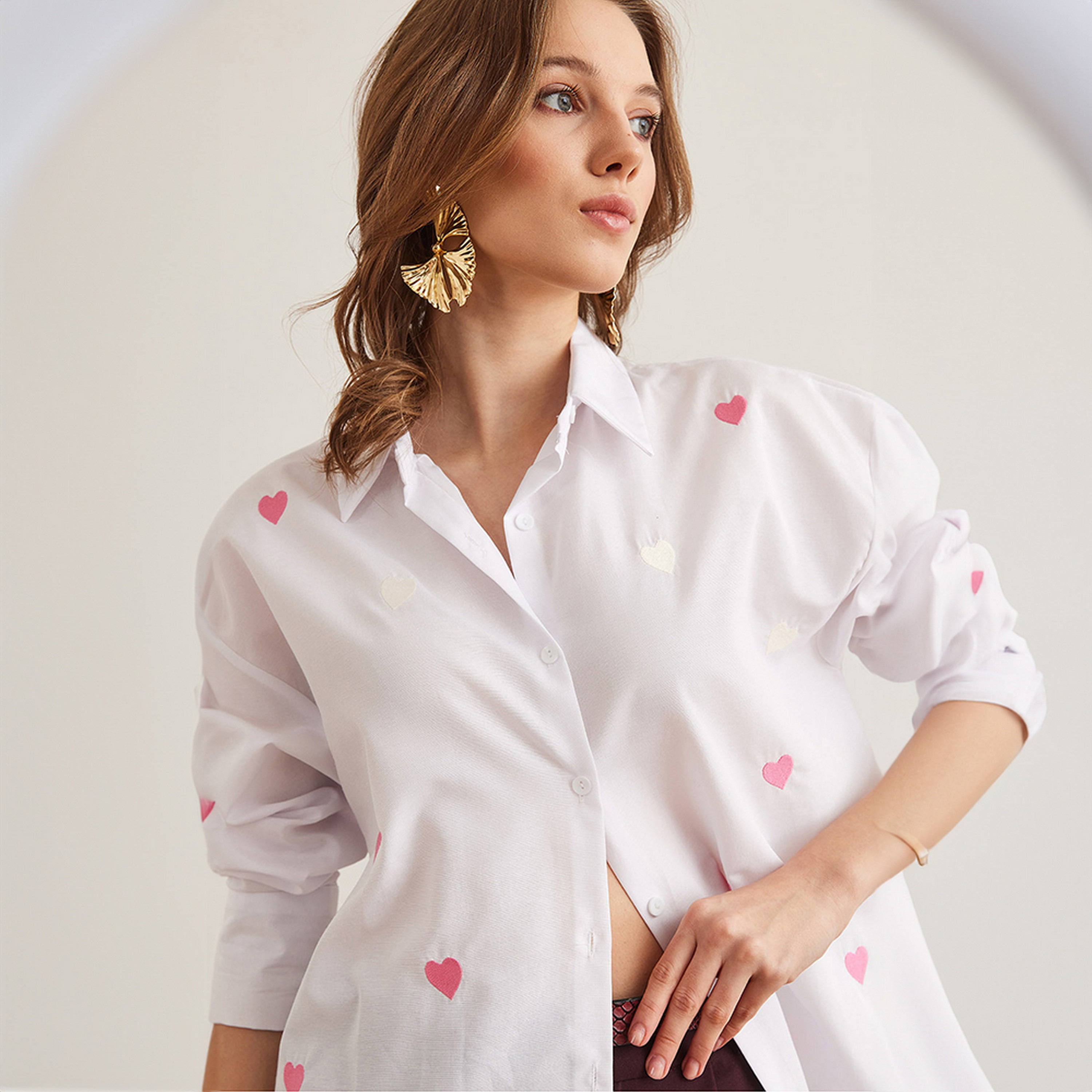 Olalook Heart Embroidered Drop Shoulder Sleeves White Women's Shirt-women-clothing-shirtsandblouses-shirts-image-4
