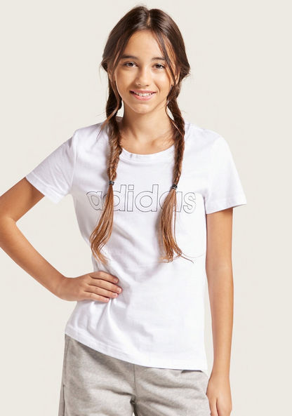 adidas Print T-shirt with Round Neck and Short Sleeves