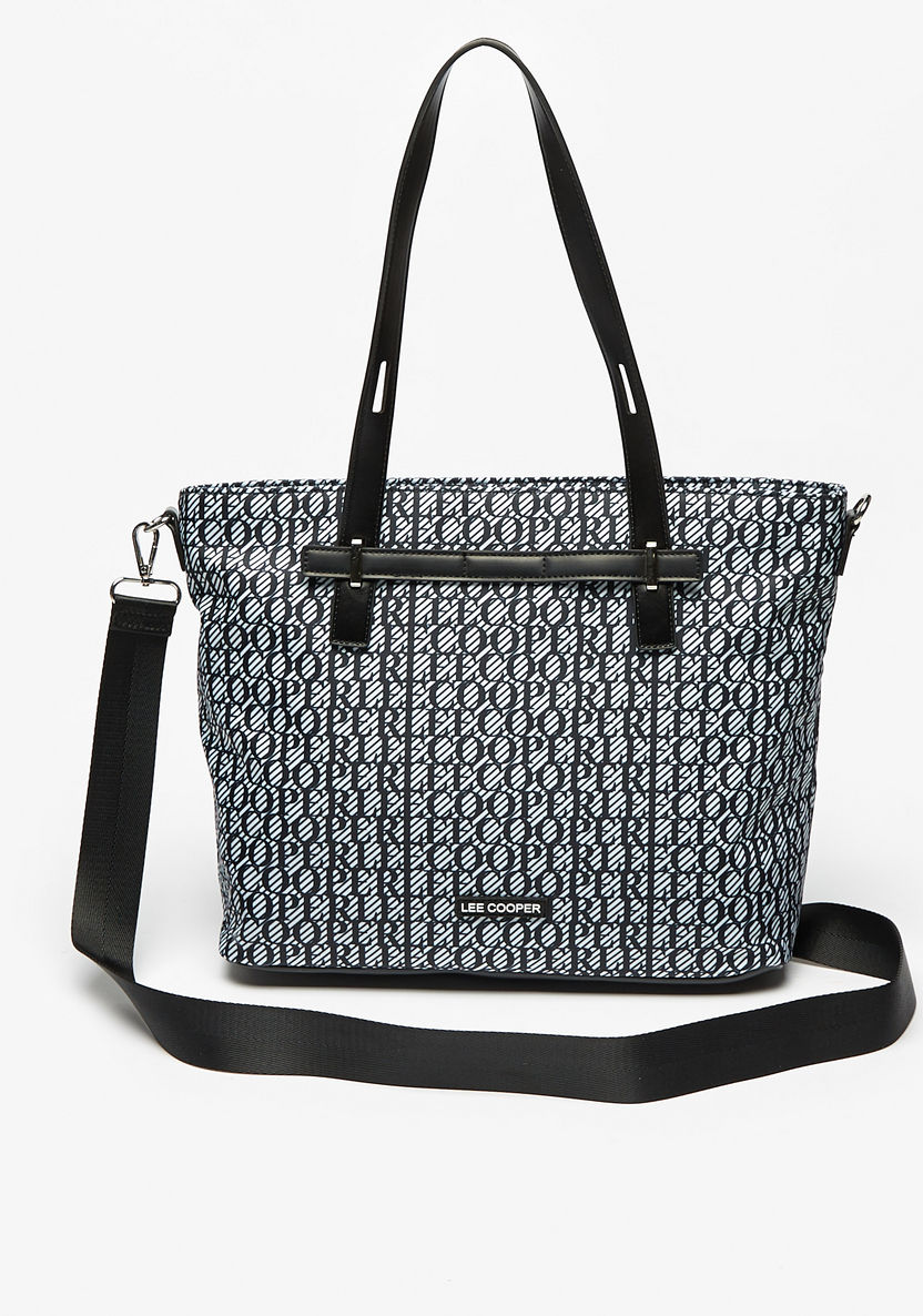 Lee Cooper Monogram Print Tote Bag with Detachable Strap-Women%27s Handbags-image-0