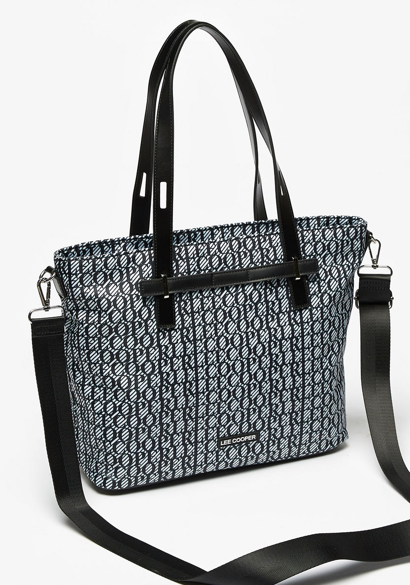 Lee Cooper Monogram Print Tote Bag with Detachable Strap-Women%27s Handbags-image-1
