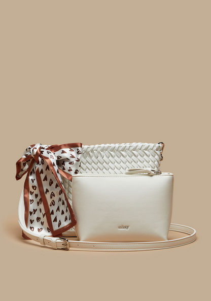 Missy Woven Textured Crossbody Bag with Pouch and Printed Scarf Detail-Women%27s Handbags-image-0