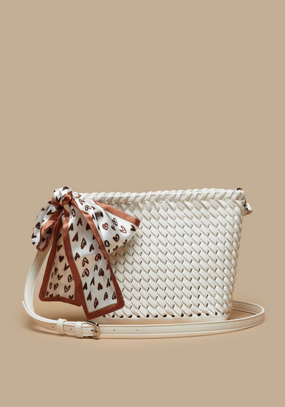 Missy Woven Textured Crossbody Bag with Pouch and Printed Scarf Detail-Women%27s Handbags-image-1