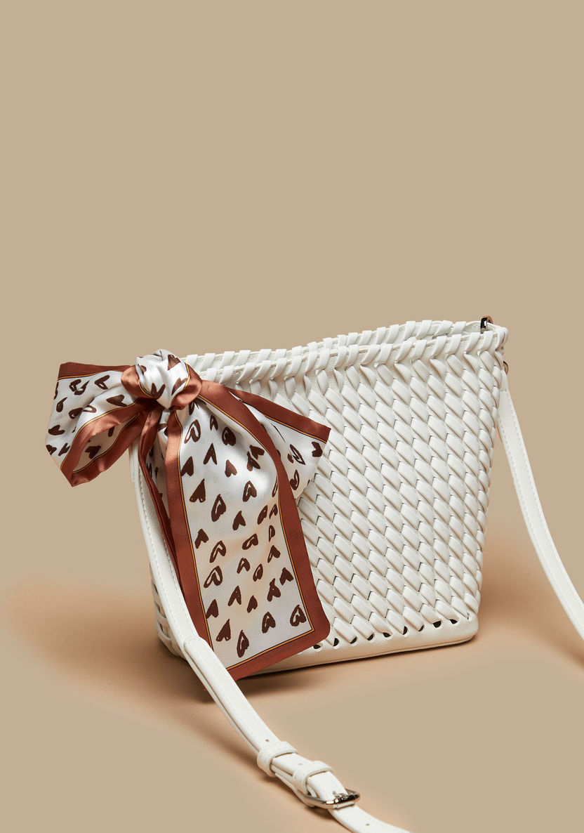 Missy Woven Textured Crossbody Bag with Pouch and Printed Scarf Detail-Women%27s Handbags-image-3