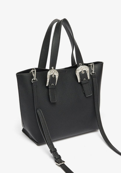 Haadana Solid Tote Bag with Embellished Buckle Accent and Pouch-Women%27s Handbags-image-2