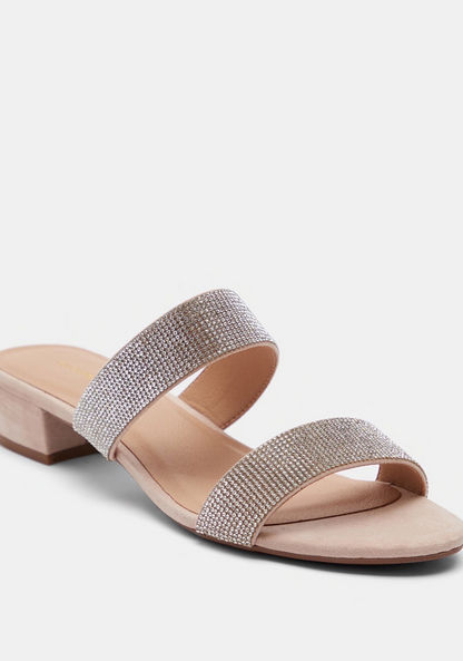 Embellished Open-Toe Slide Sandals with Block Heels-Women%27s Heel Sandals-image-1