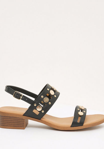 Embellished Sandals with Buckle Closure and Block Heels-Women%27s Heel Sandals-image-0