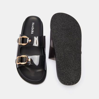 Haadana Slip-On Slide Slippers with Buckle Accents