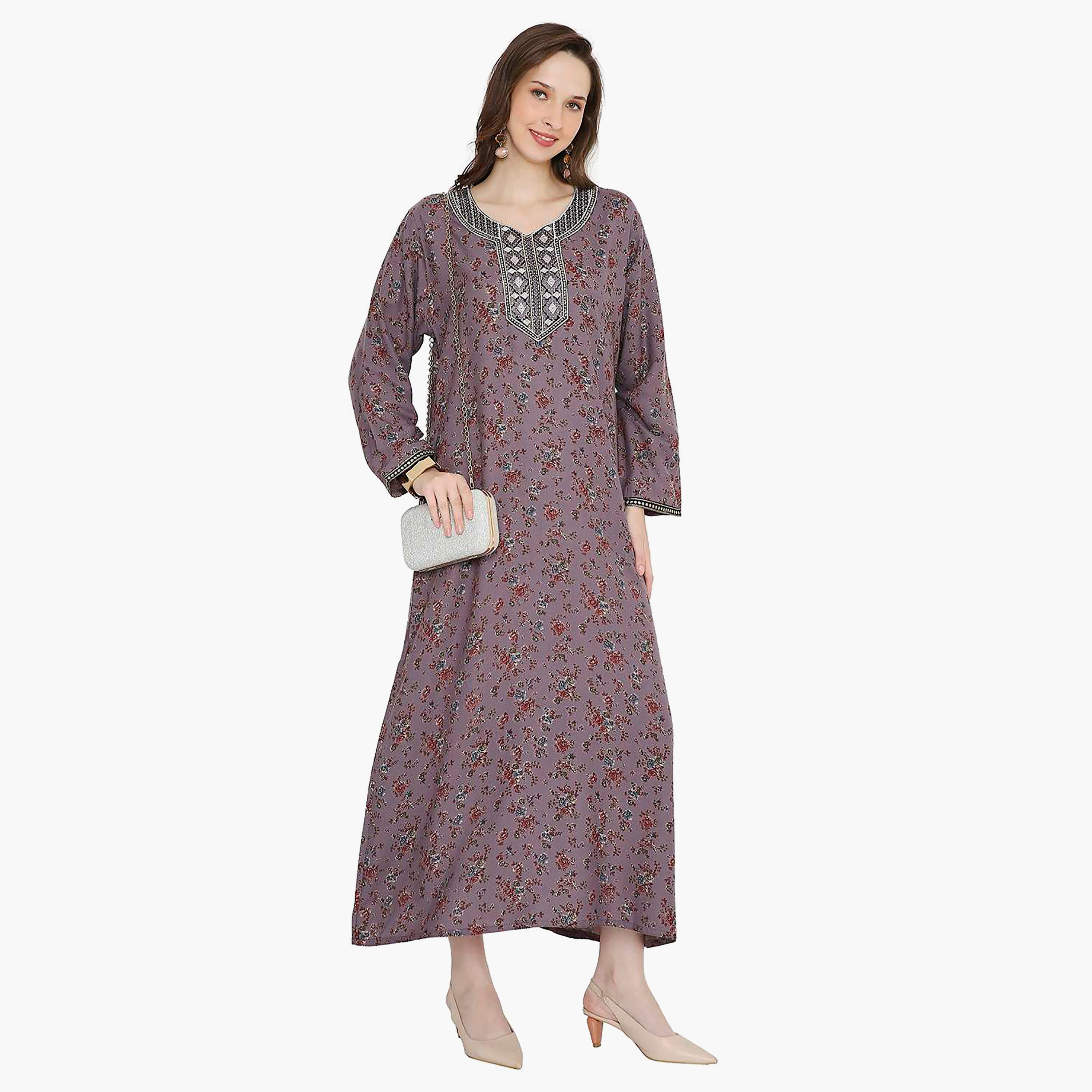 جلابية نسائية مطرزة بالزهور وعقدة عنق من هانا آند سارة-women-arabicclothing-jalabiyas-image-3