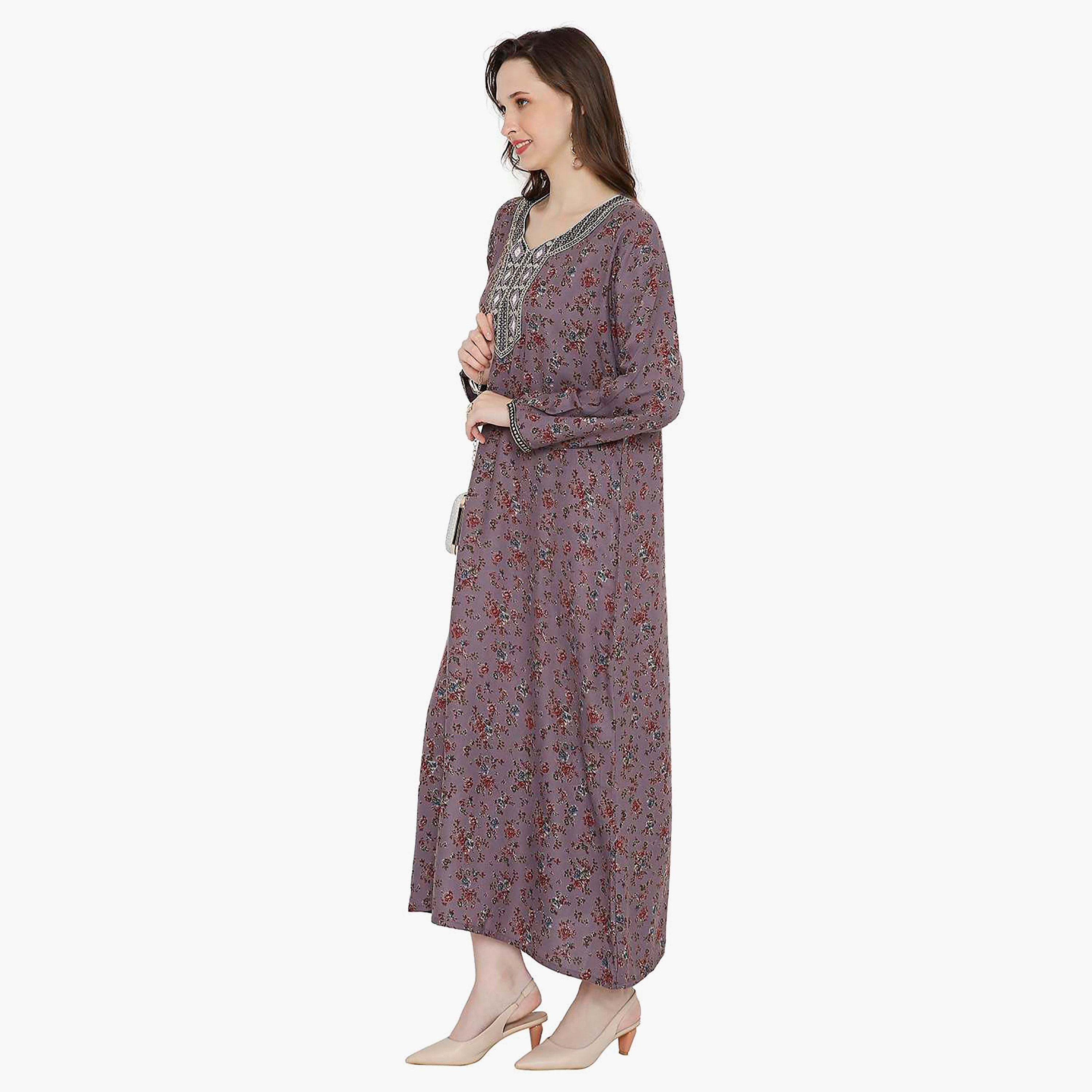 جلابية نسائية مطرزة بالزهور وعقدة عنق من هانا آند سارة-women-arabicclothing-jalabiyas-image-4