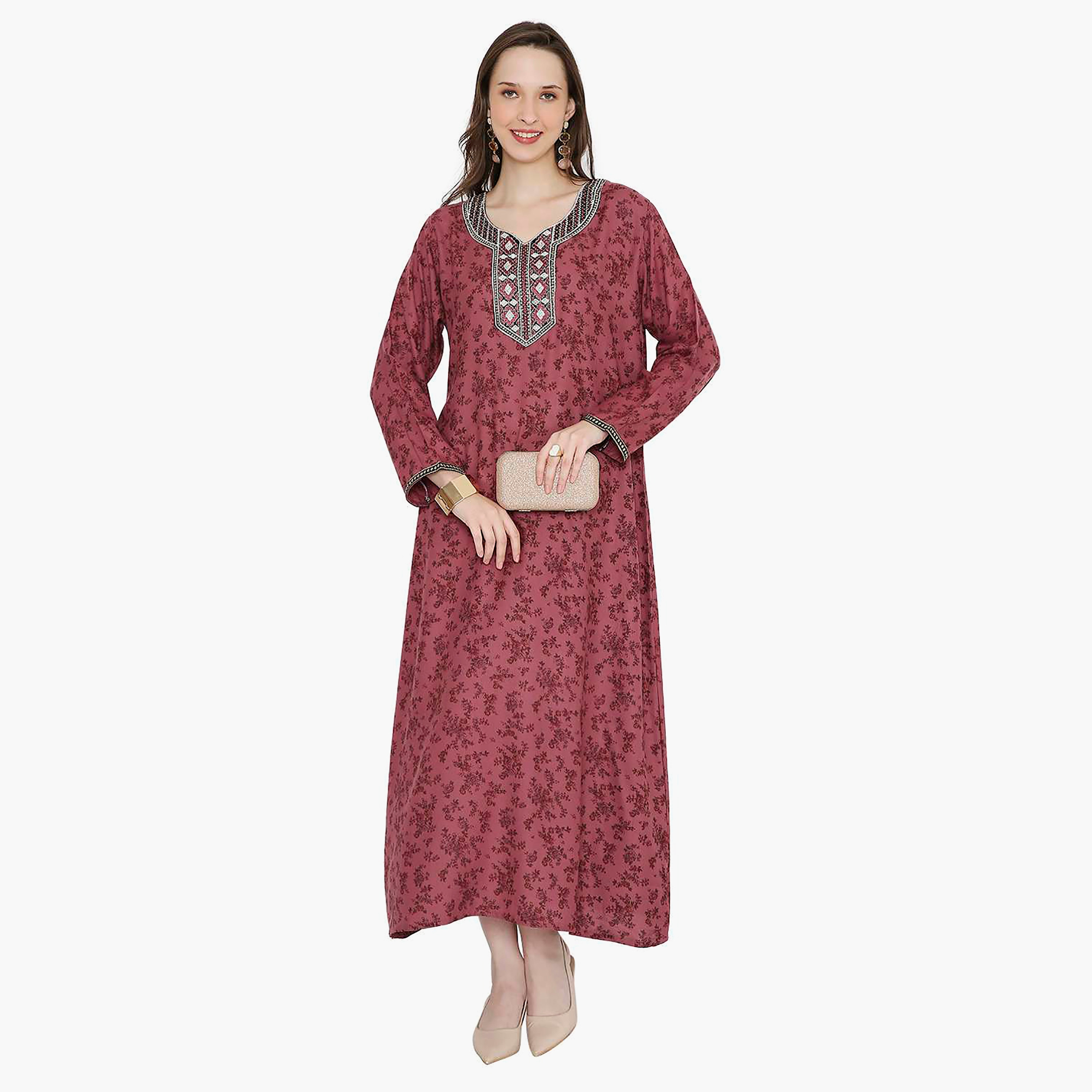 جلابية نسائية مطرزة بالزهور وعقدة عنق من هانا آند سارة-women-arabicclothing-jalabiyas-image-6