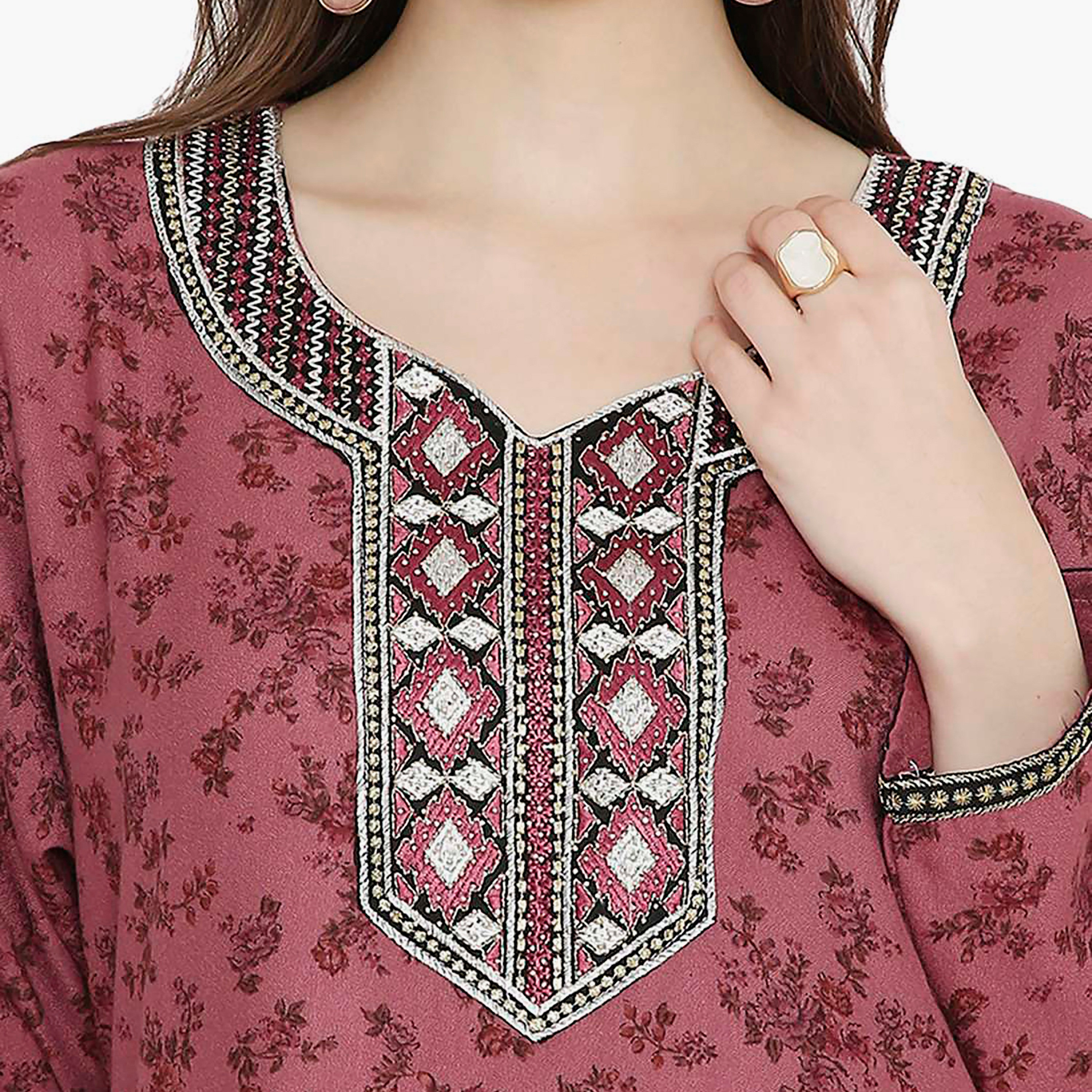 جلابية نسائية مطرزة بالزهور وعقدة عنق من هانا آند سارة-women-arabicclothing-jalabiyas-image-7