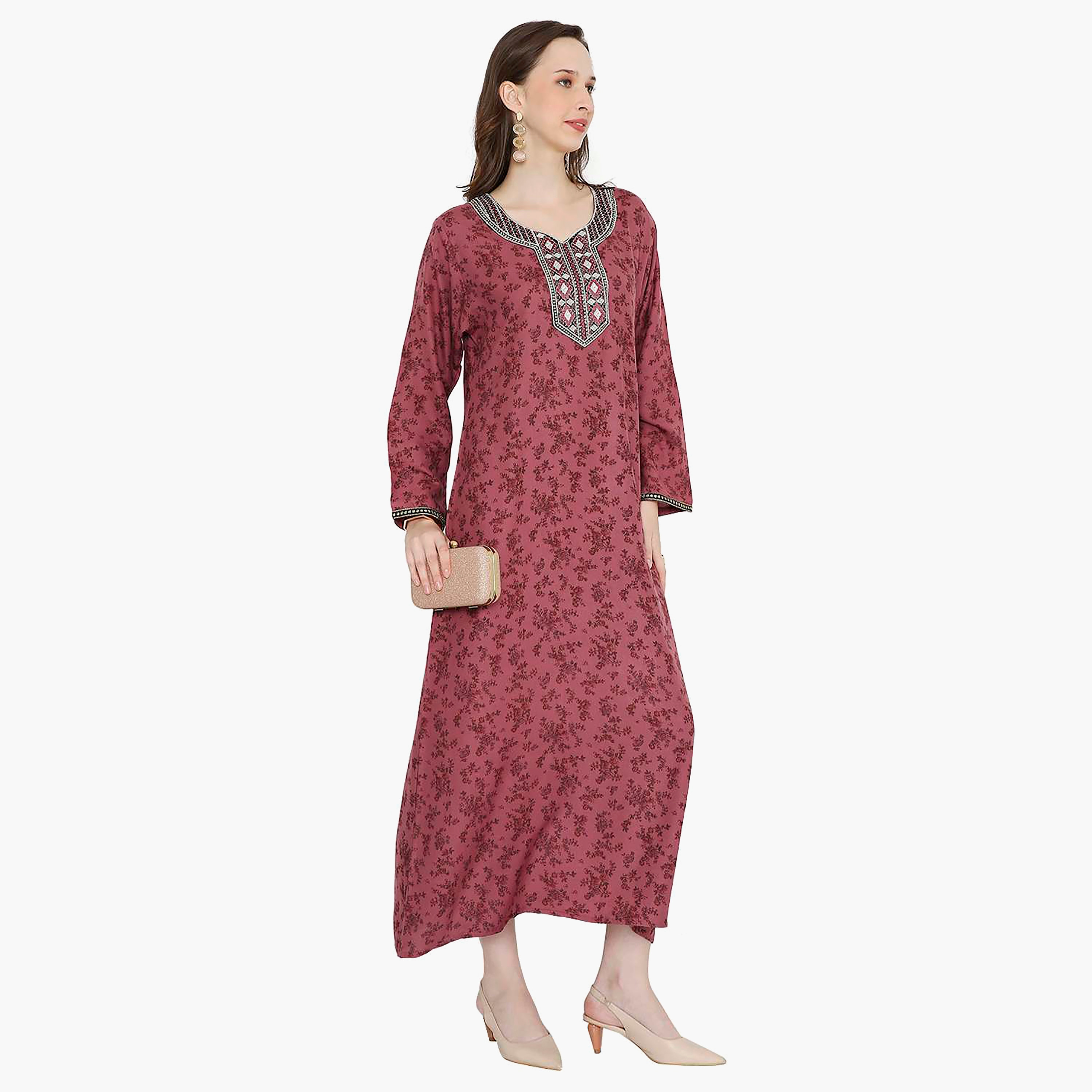 جلابية نسائية مطرزة بالزهور وعقدة عنق من هانا آند سارة-women-arabicclothing-jalabiyas-image-9