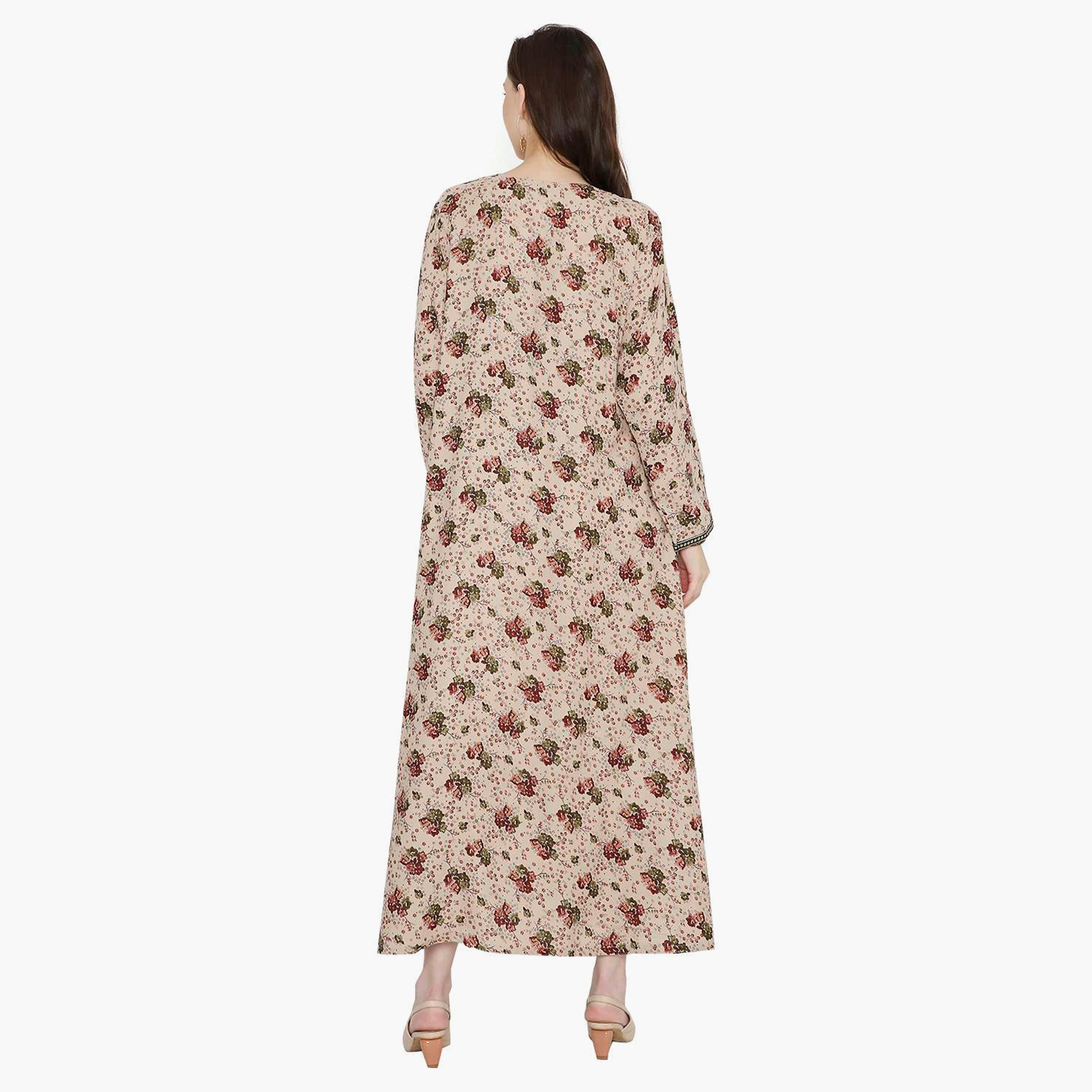 Hana & Sara Floral Embroidered Knot Neck Detail Women's Jalabiya-women-arabicclothing-jalabiyas-image-10
