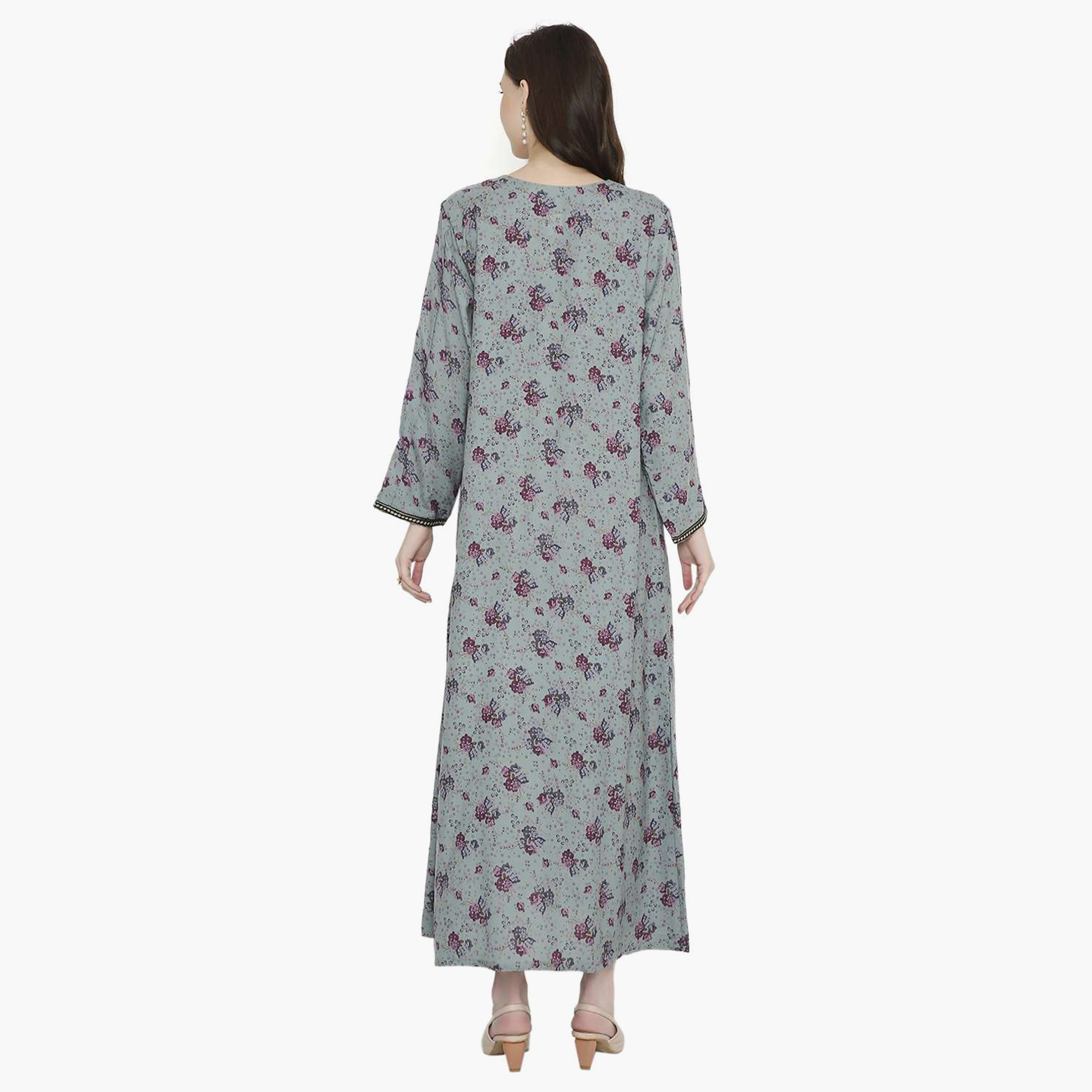 Hana & Sara Floral Embroidered Knot Neck Detail Women's Jalabiya-women-arabicclothing-jalabiyas-image-15