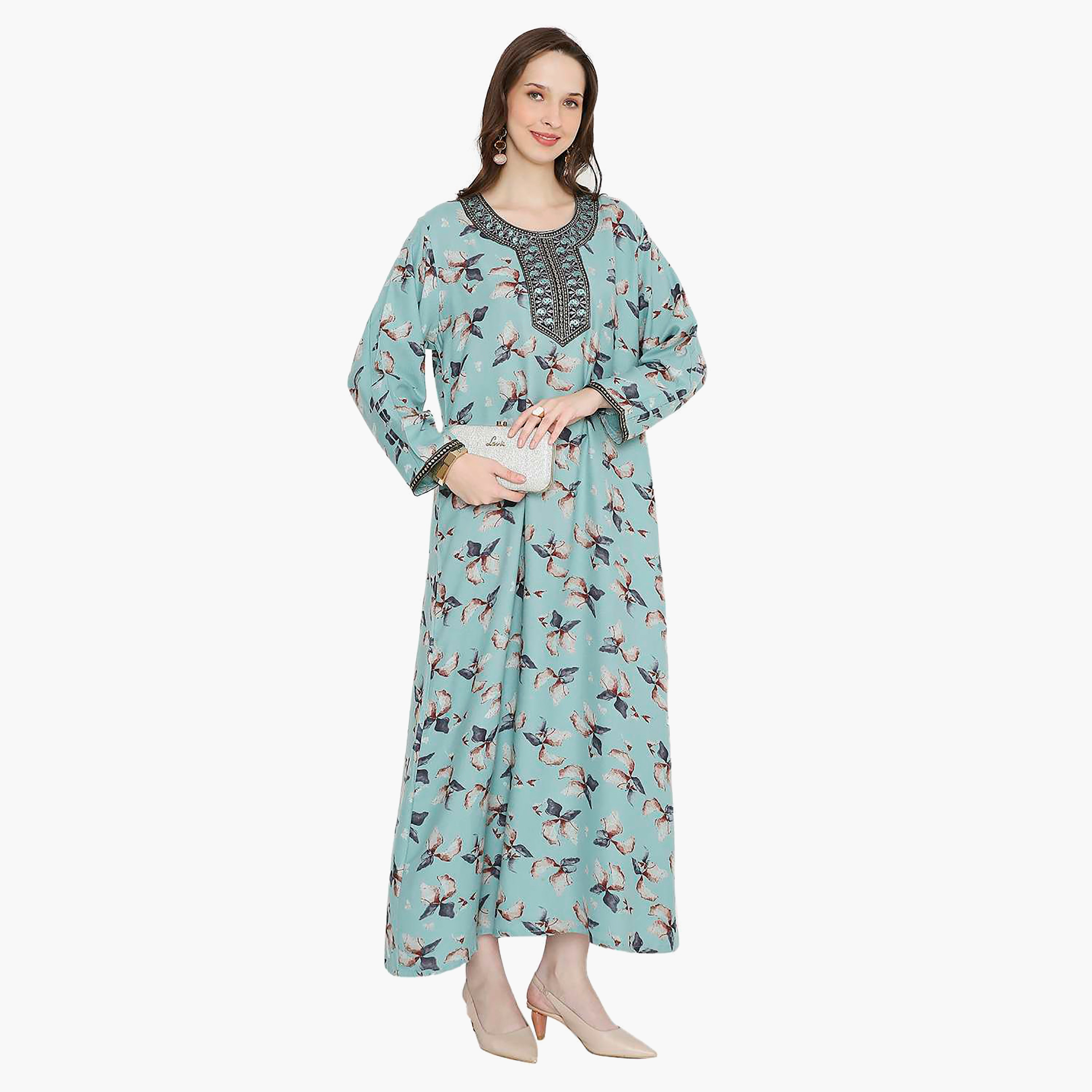جلابية نسائية مطرزة بالزهور وعقدة عنق من هانا آند سارة-women-arabicclothing-jalabiyas-image-3