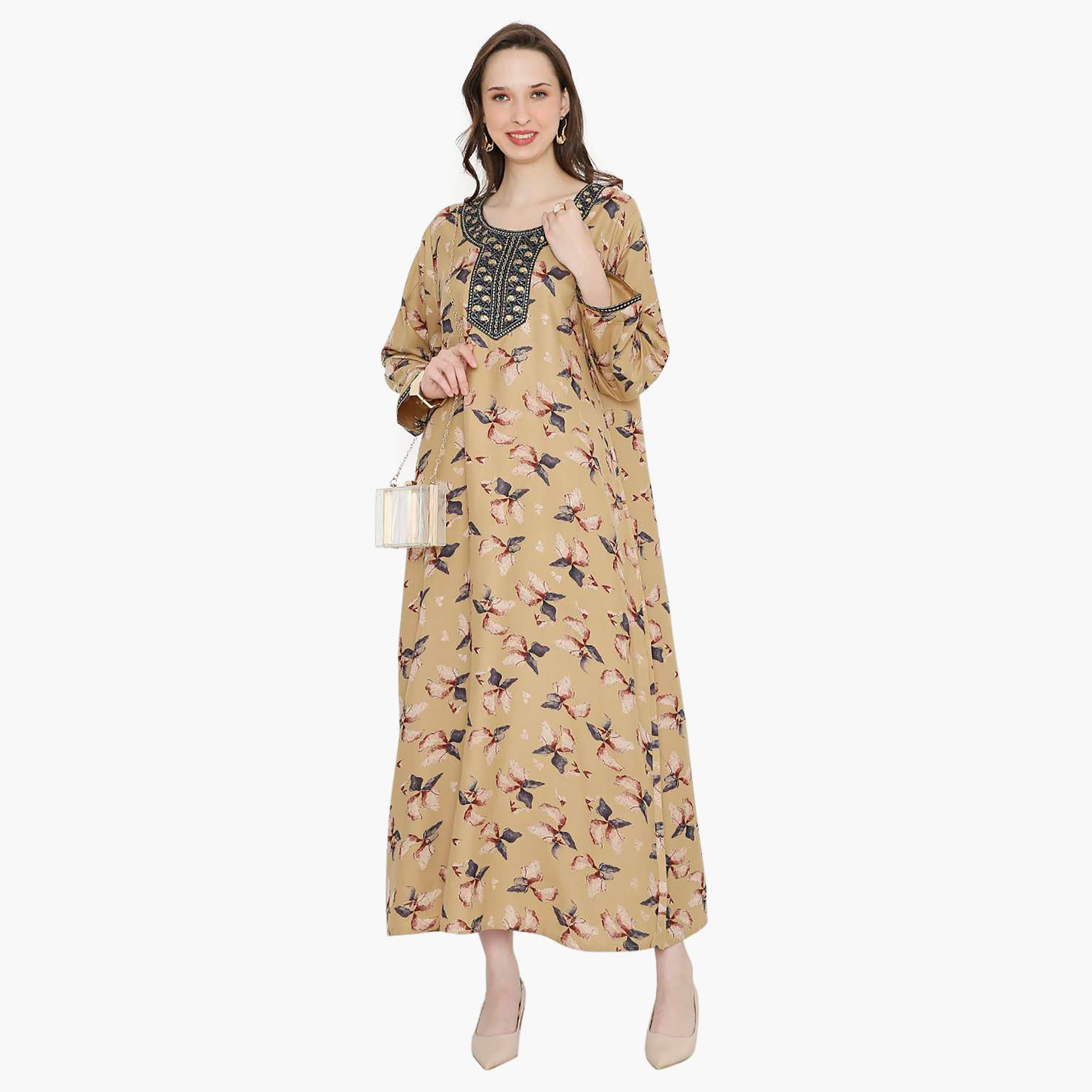 جلابية نسائية مطرزة بالزهور وعقدة عنق من هانا آند سارة-women-arabicclothing-jalabiyas-image-6