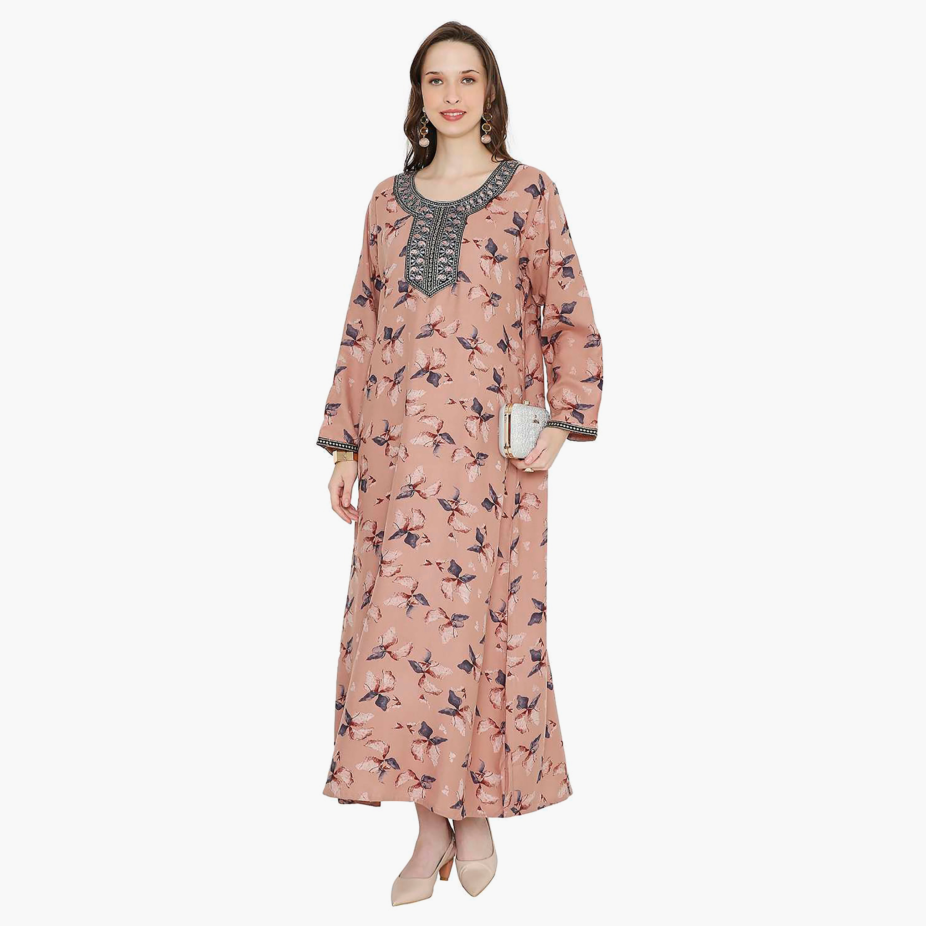 جلابية نسائية مطرزة بالزهور وعقدة عنق من هانا آند سارة-women-arabicclothing-jalabiyas-image-11