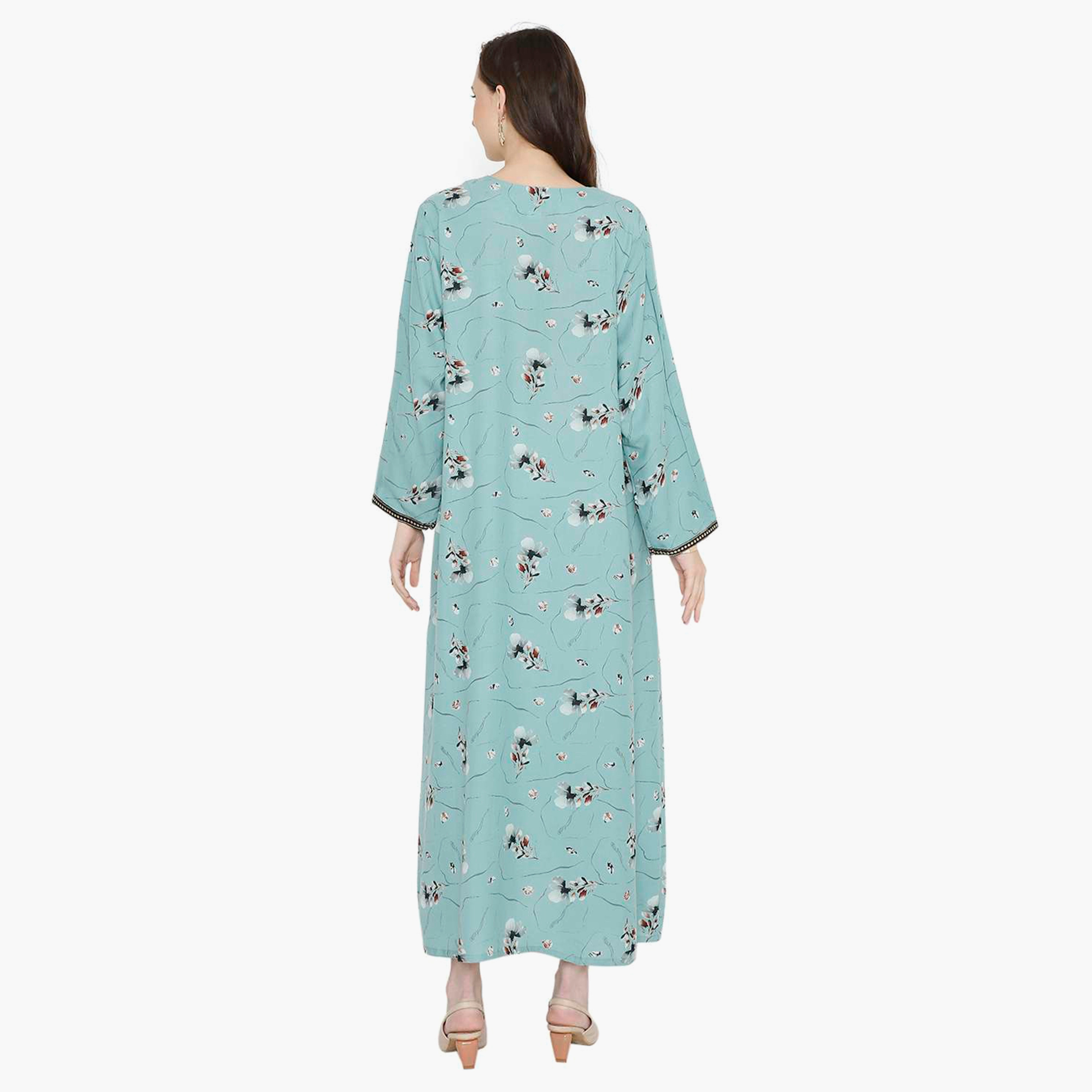 Hana & Sara Floral Embroidered Knot Neck Detail Women's Jalabiya-women-arabicclothing-jalabiyas-image-5